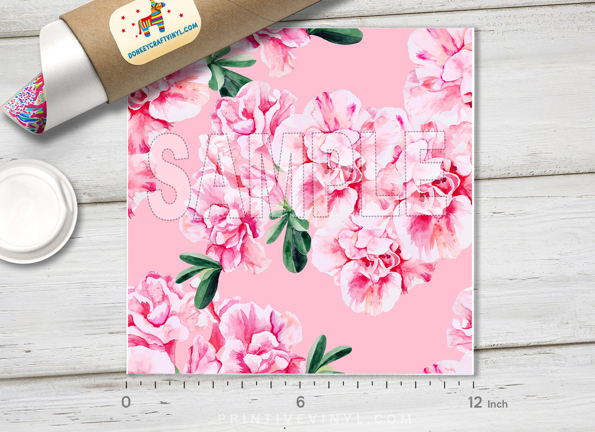 Pink Watercolor Azalea Pattern Adhesive Vinyl 622