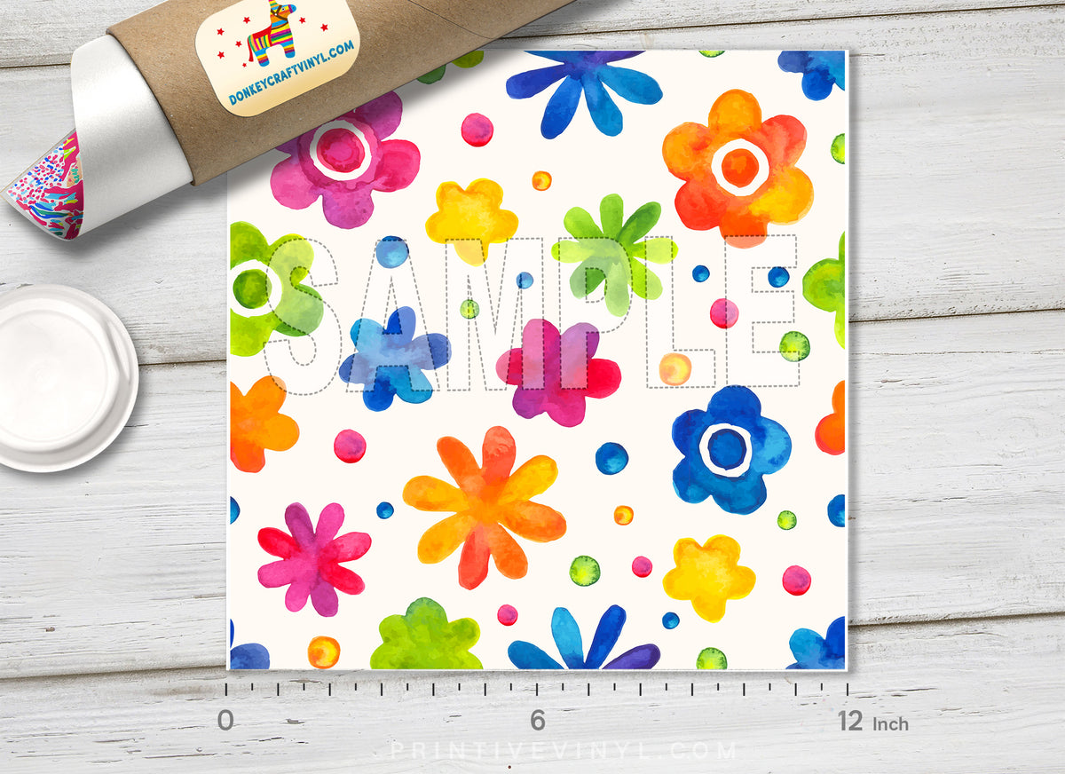 Watercolor Cute Floral Adhesive Vinyl 1343 - Donkey Craft Vinyl