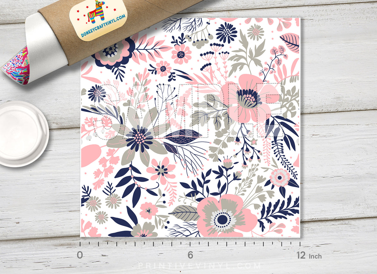 Navy and Pink Floral HTV 1506