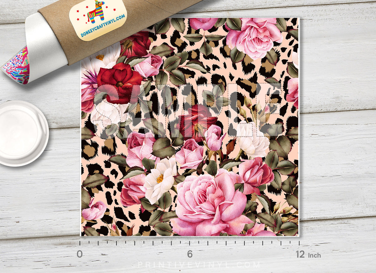 Vintage Rose Leopard Print Adhesive Vinyl 1331 - Donkey Craft Vinyl