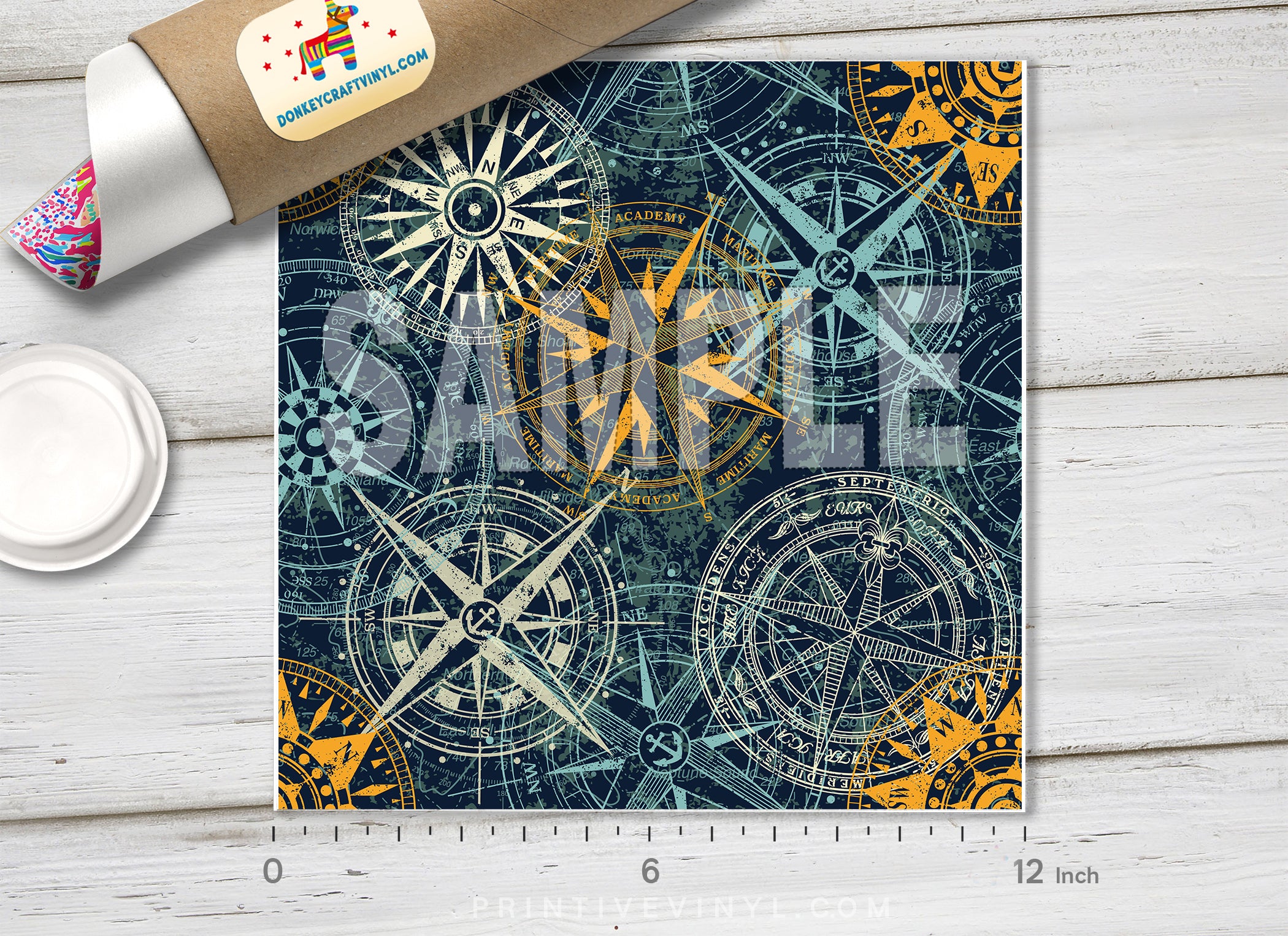 Vintage Nautical Compass Adhesive Vinyl 1314 - Donkey Craft Vinyl