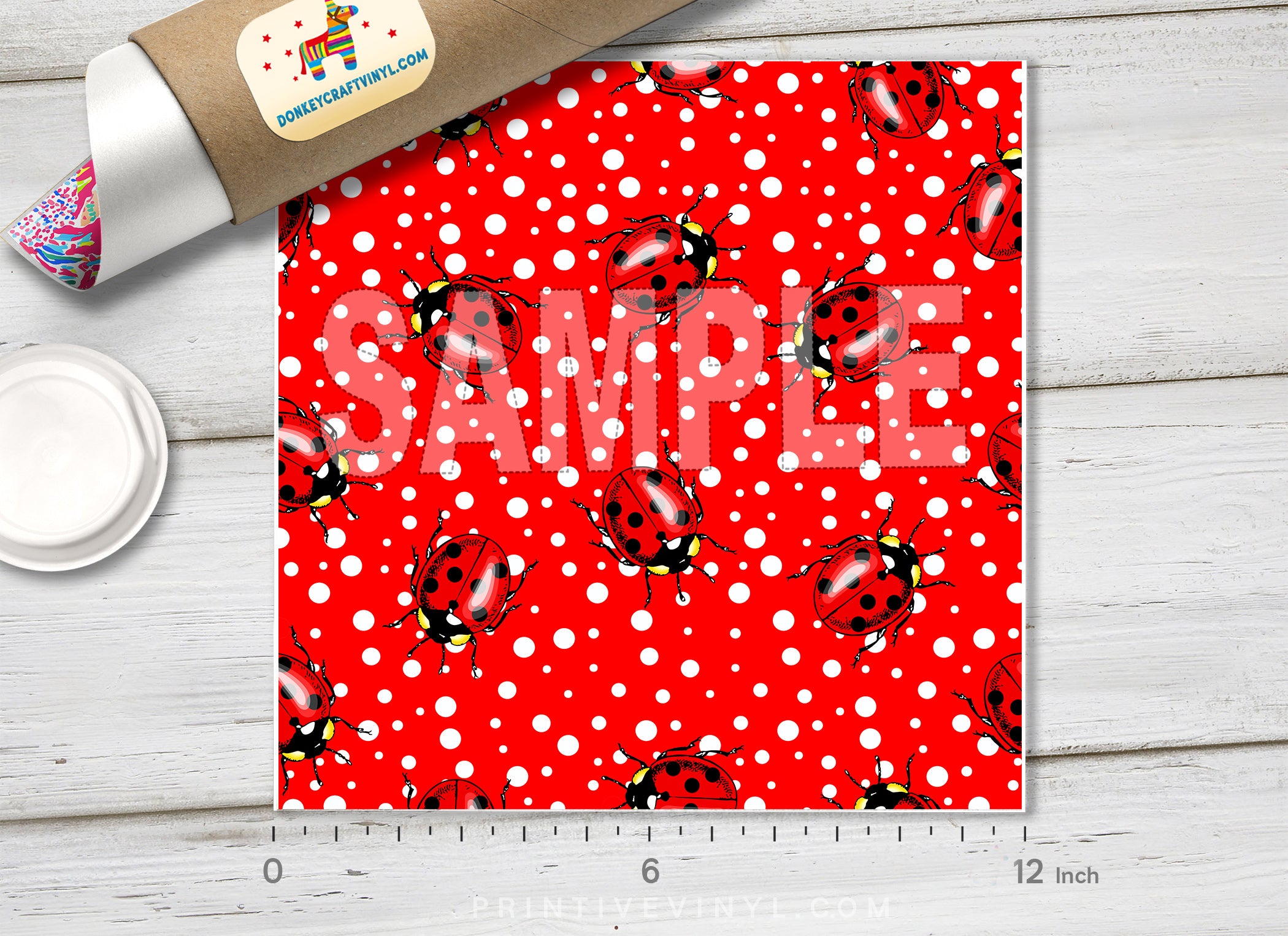 Red Ladybug Polka Dot Pattern Adhesive Vinyl Adhesive Vinyl 1335 - Donkey Craft Vinyl