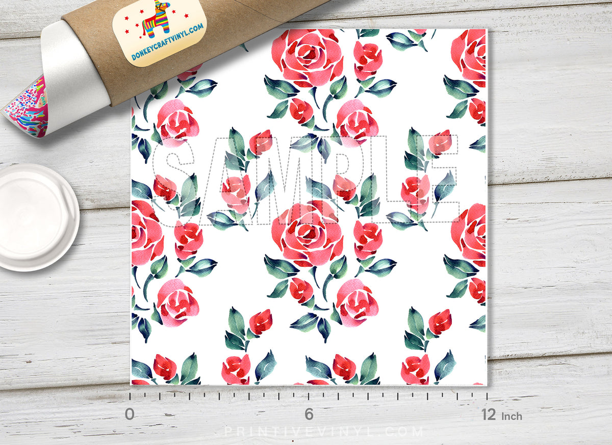 Watercolor Red Rose Floral Adhesive Vinyl 1515