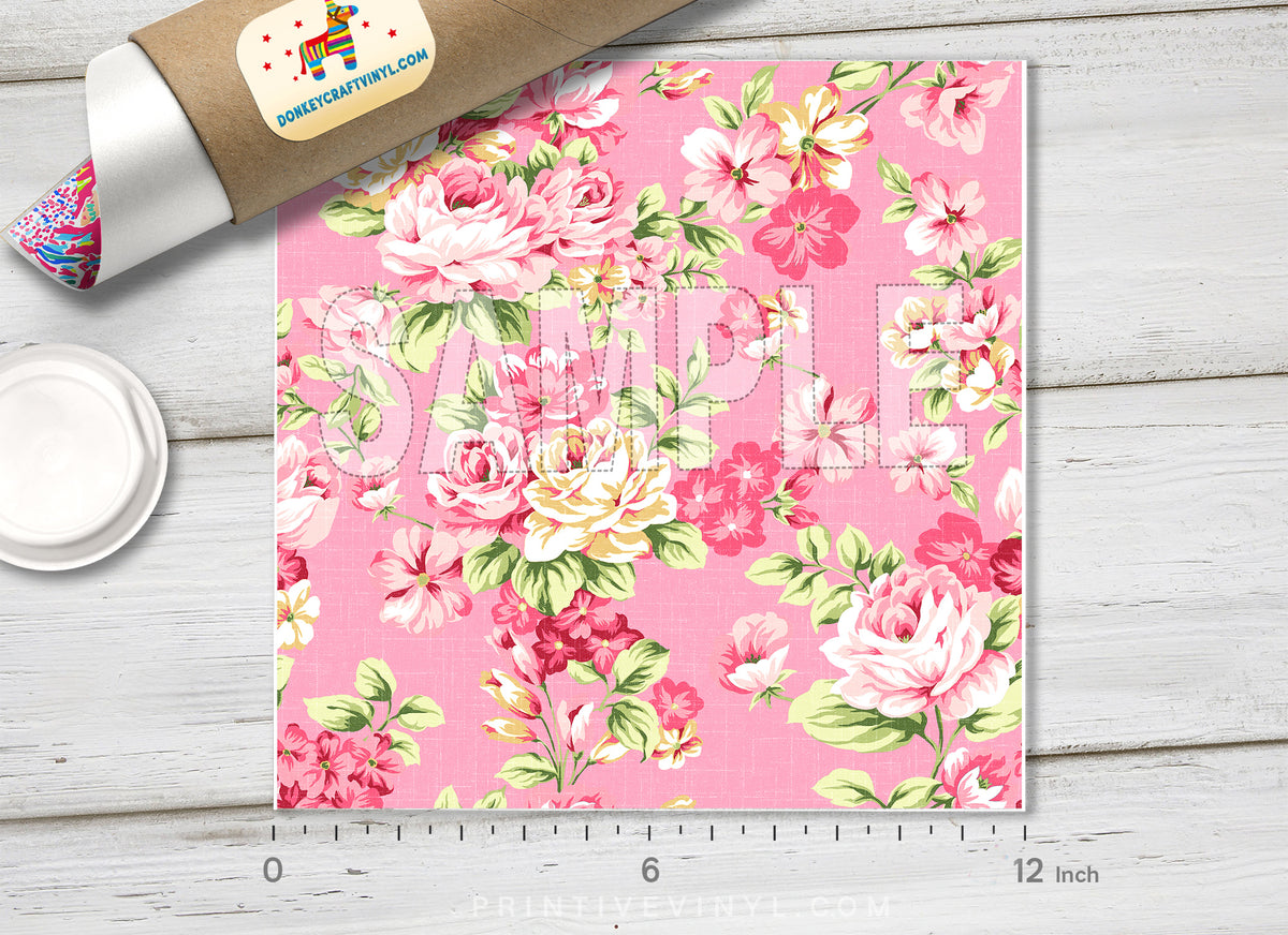 Vintage Pink Rose Floral Pattern HTV 1529
