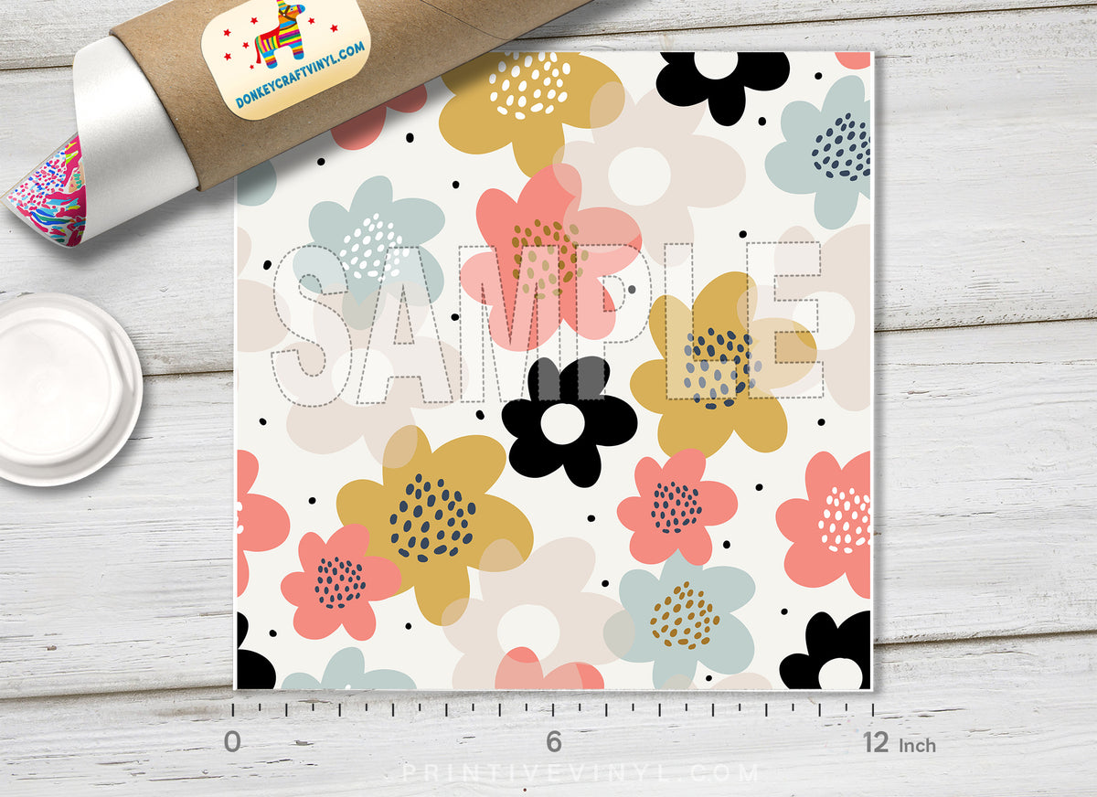 Pastel Floral Adhesive Vinyl 1367 - Donkey Craft Vinyl