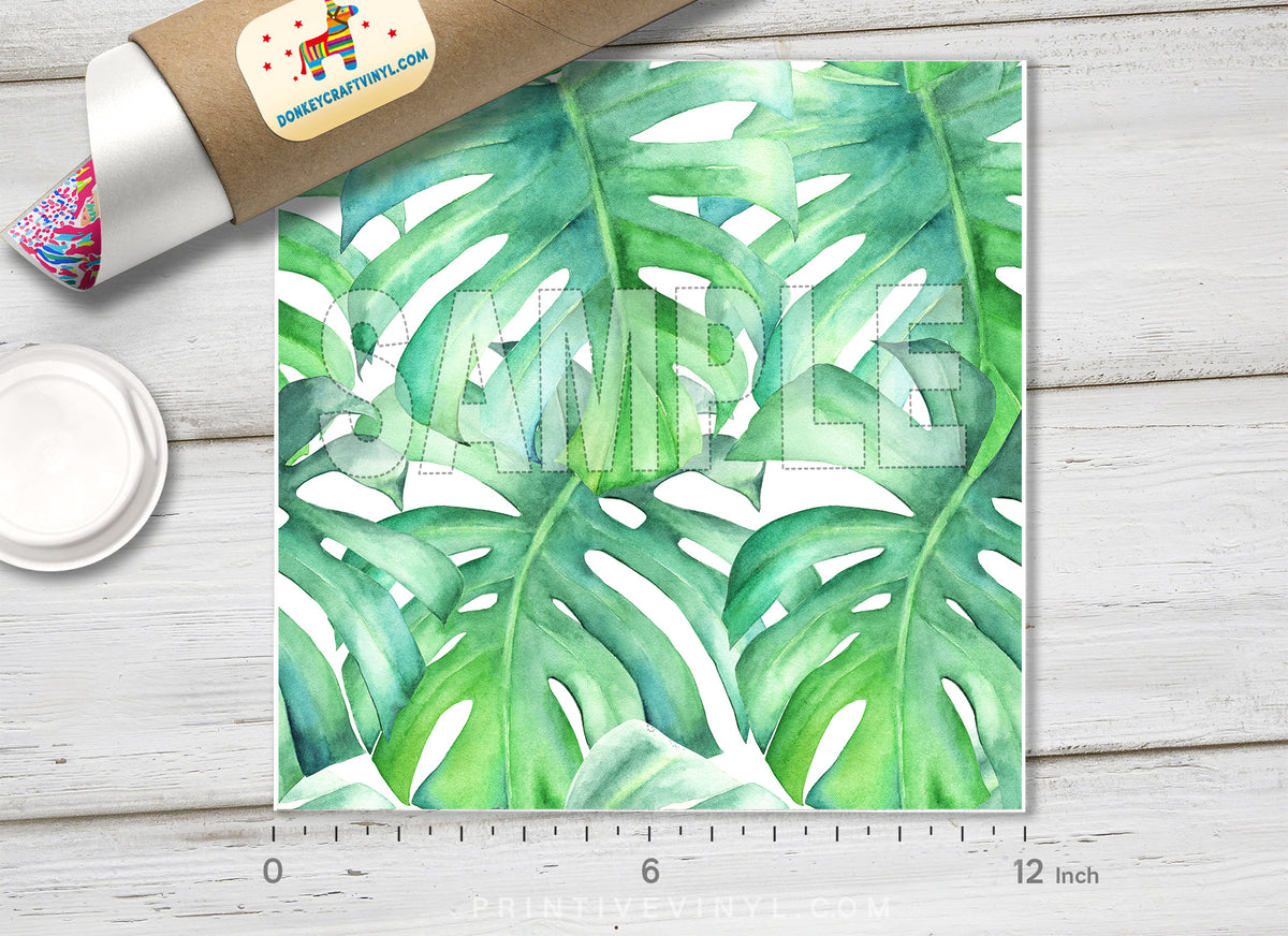 Monstera Leaf Pattern Adhesive Vinyl 1339 - Donkey Craft Vinyl