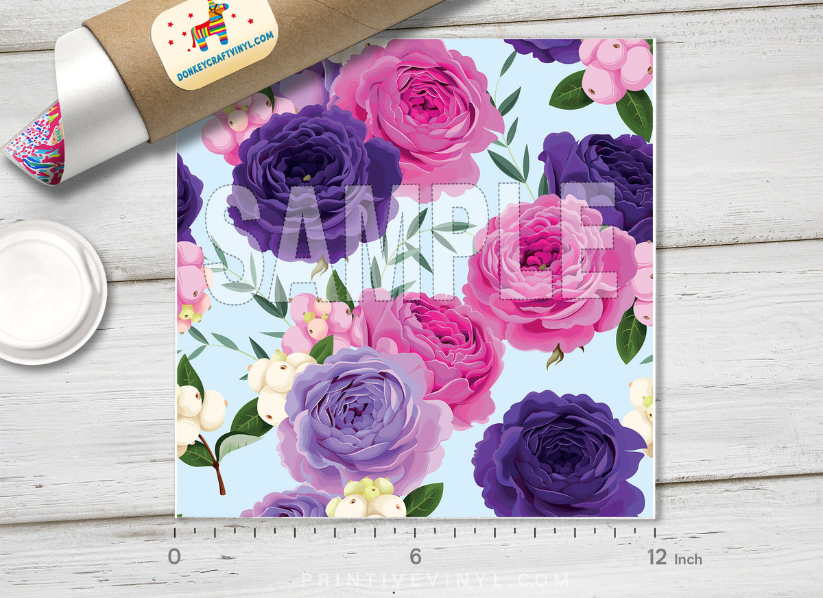 Pink and Purple Roses Pattern Adhesive Vinyl 947