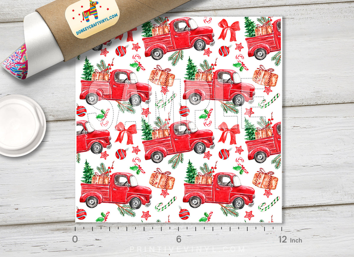 Christmas Truck Patterned Adhesive Vinyl X036