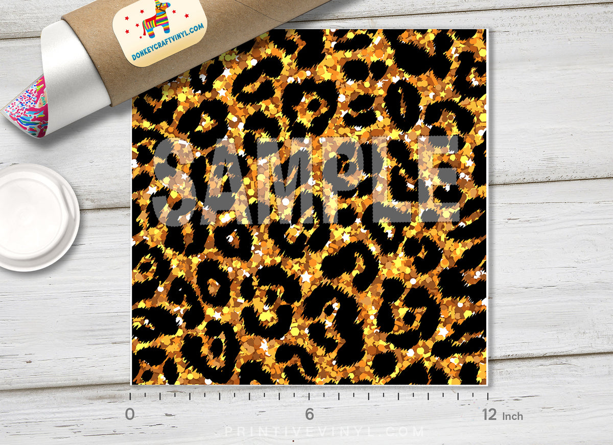 Gold Glitter Leopard Print Pattern HTV 1520