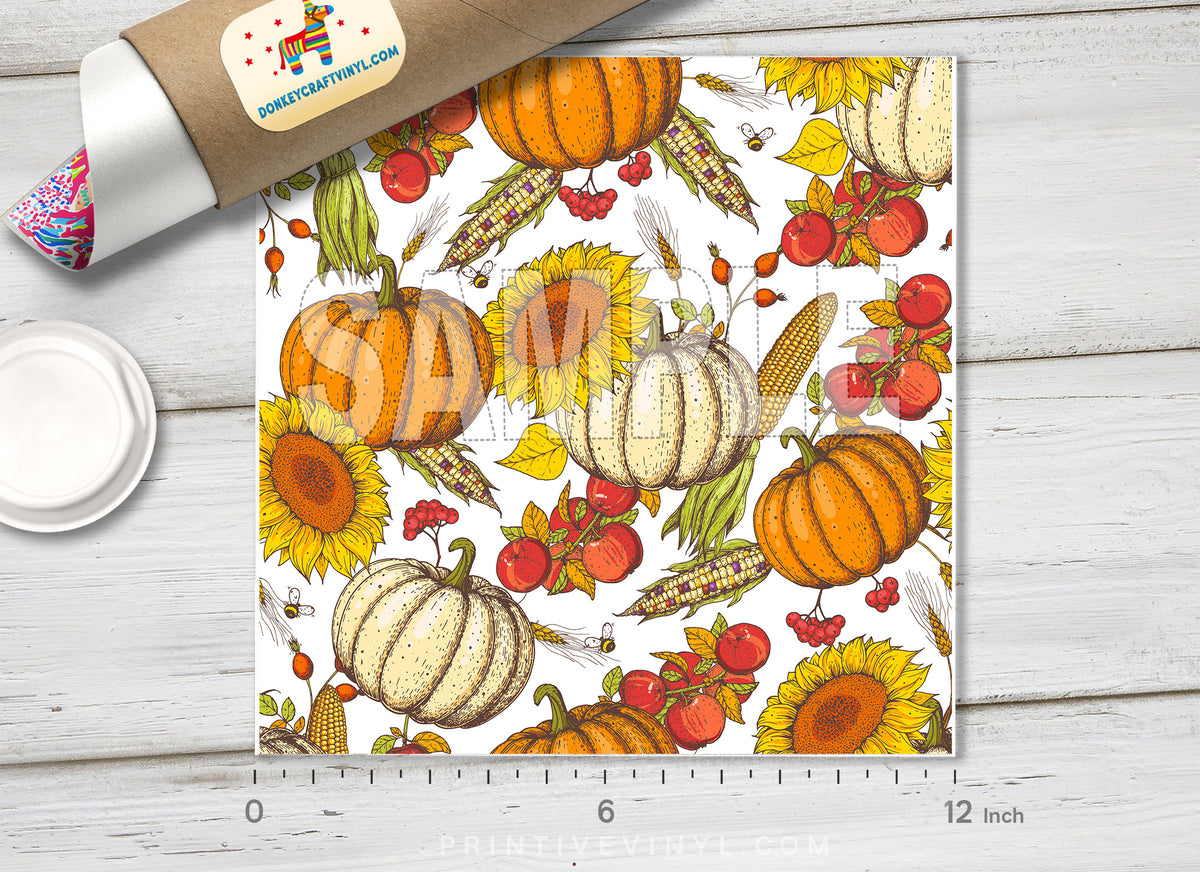 Thanksgiving Day Pumpkin Patterned Adhesive Vinyl H028