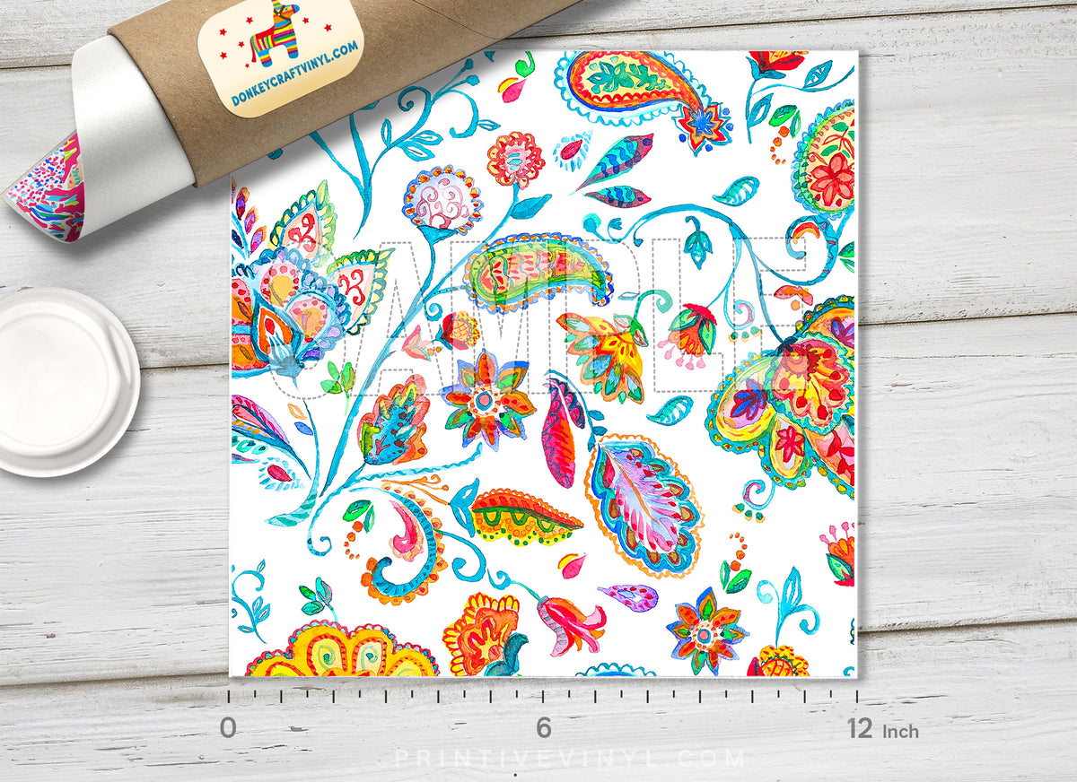 Watercolor Floral Paisley Adhesive Vinyl 1537