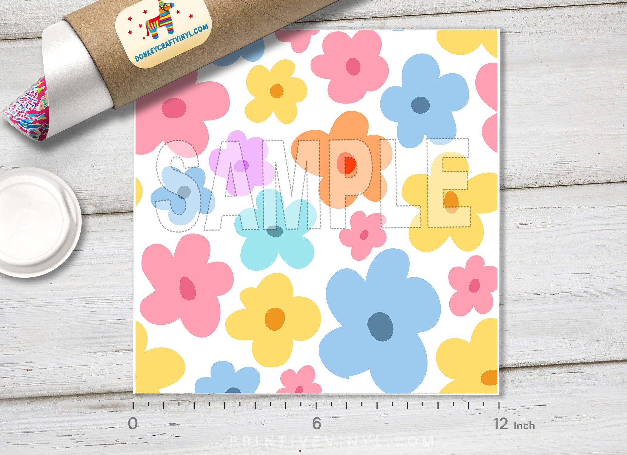 Pastel Floral Adhesive Vinyl 1458 - Donkey Craft Vinyl