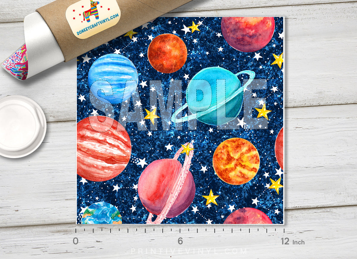 Watercolor Outer Space Planet Adhesive Vinyl 1534