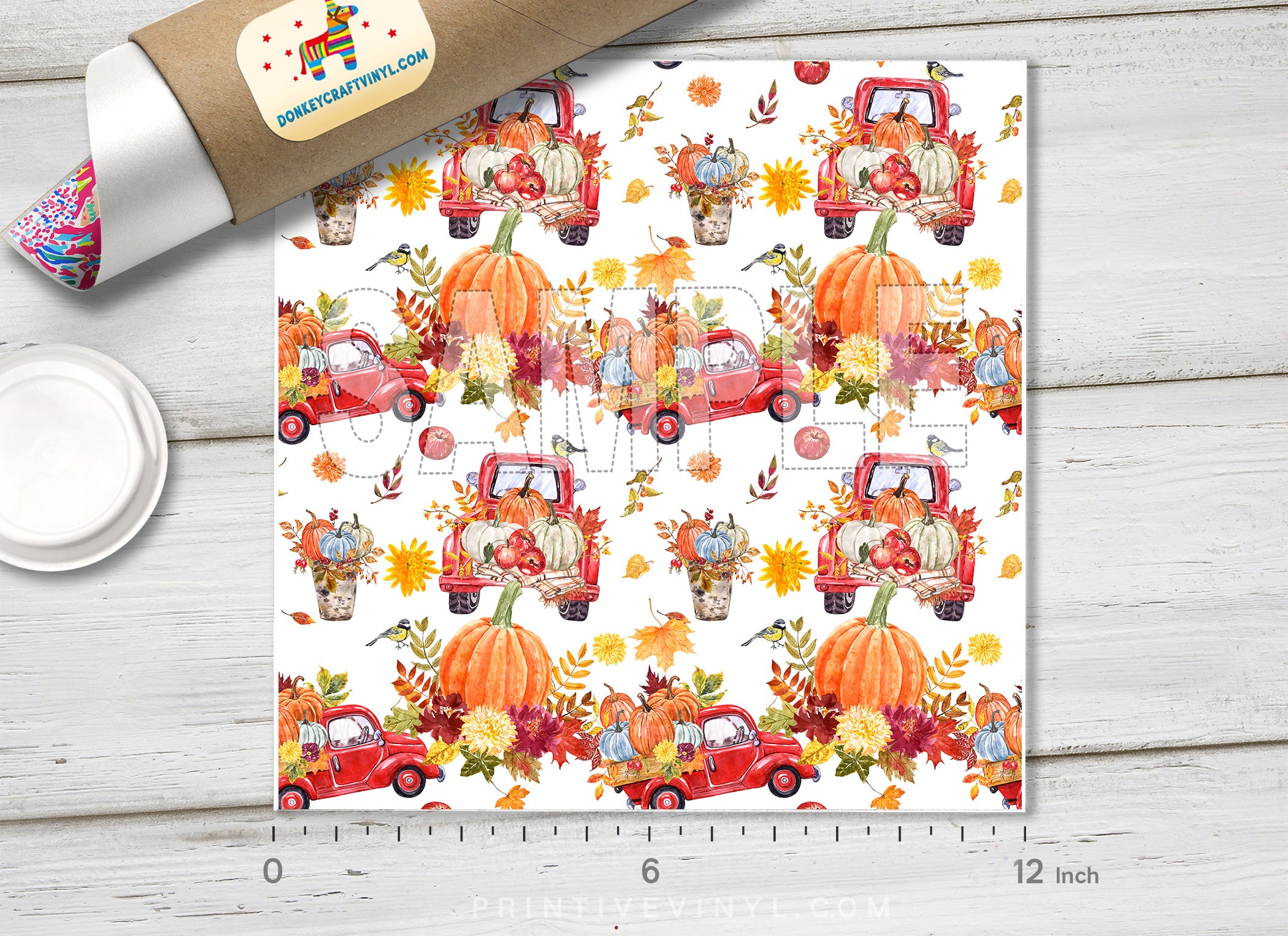 Truck & Pumpkin Fall Harvest Adhesive Vinyl 1459 - Donkey Craft Vinyl