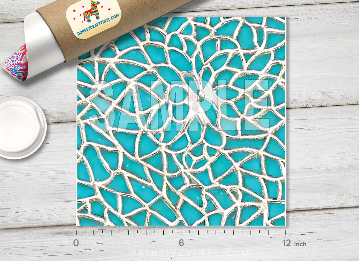 Teal and Silver Geometric Web Adhesive Vinyl 1610