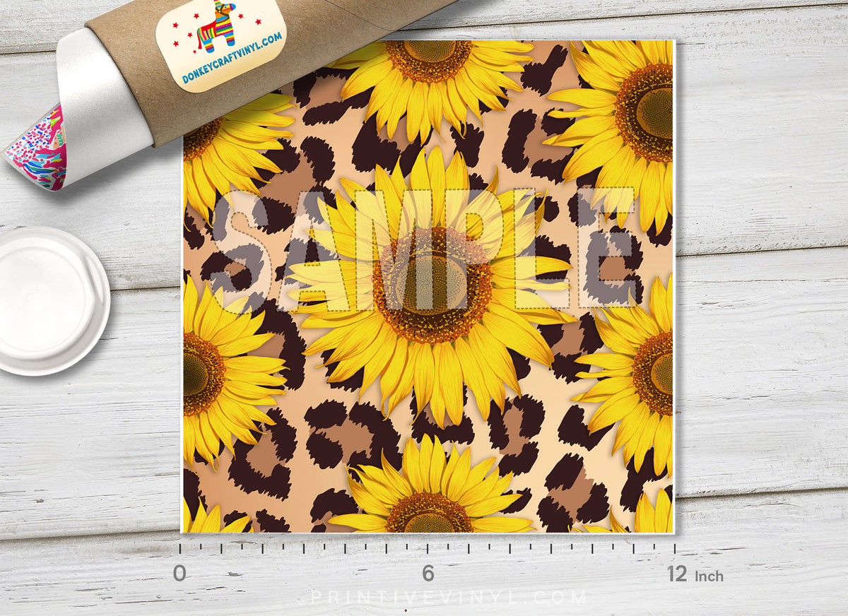Leopard Sunflower Patterned HTV 1376