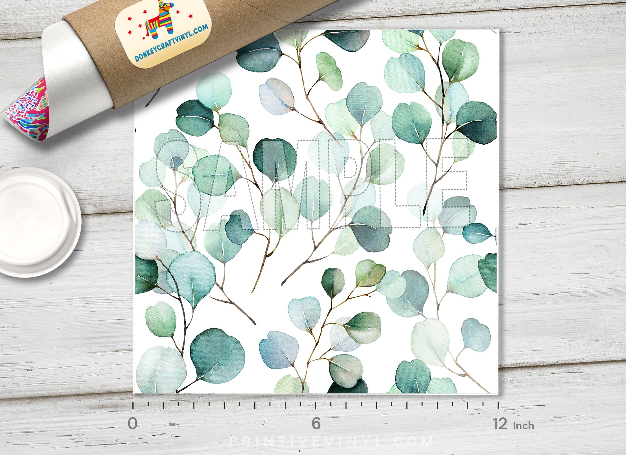 Watercolor Eucalyptus Botanical Adhesive Vinyl 1477 - Donkey Craft Vinyl