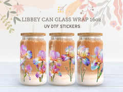 Rainbow Iris Flower UV DTF Wrap for 16oz Libbey Glass | Floral Design UV142