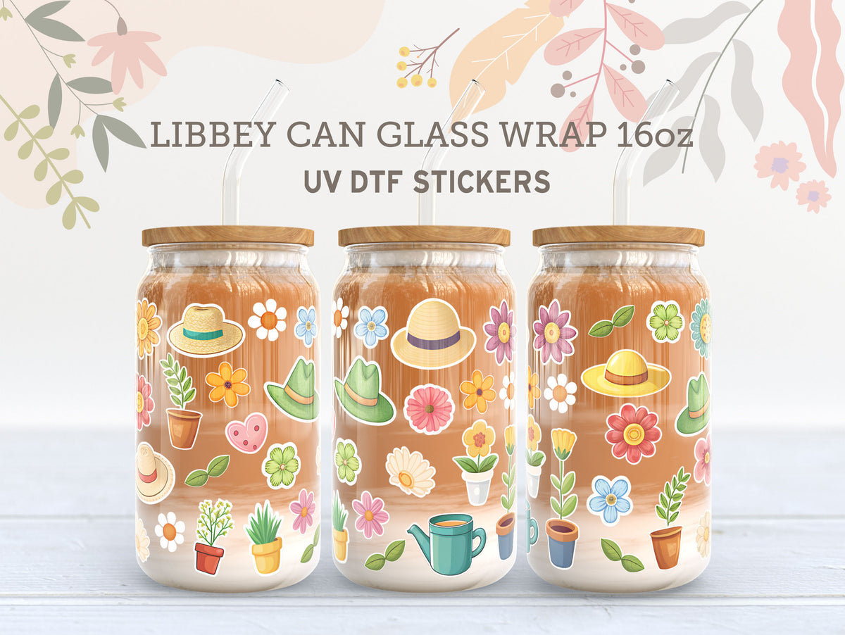 Garden Flowers UV DTF Libbey Glass Wrap | 16oz Cup Sticker UV041