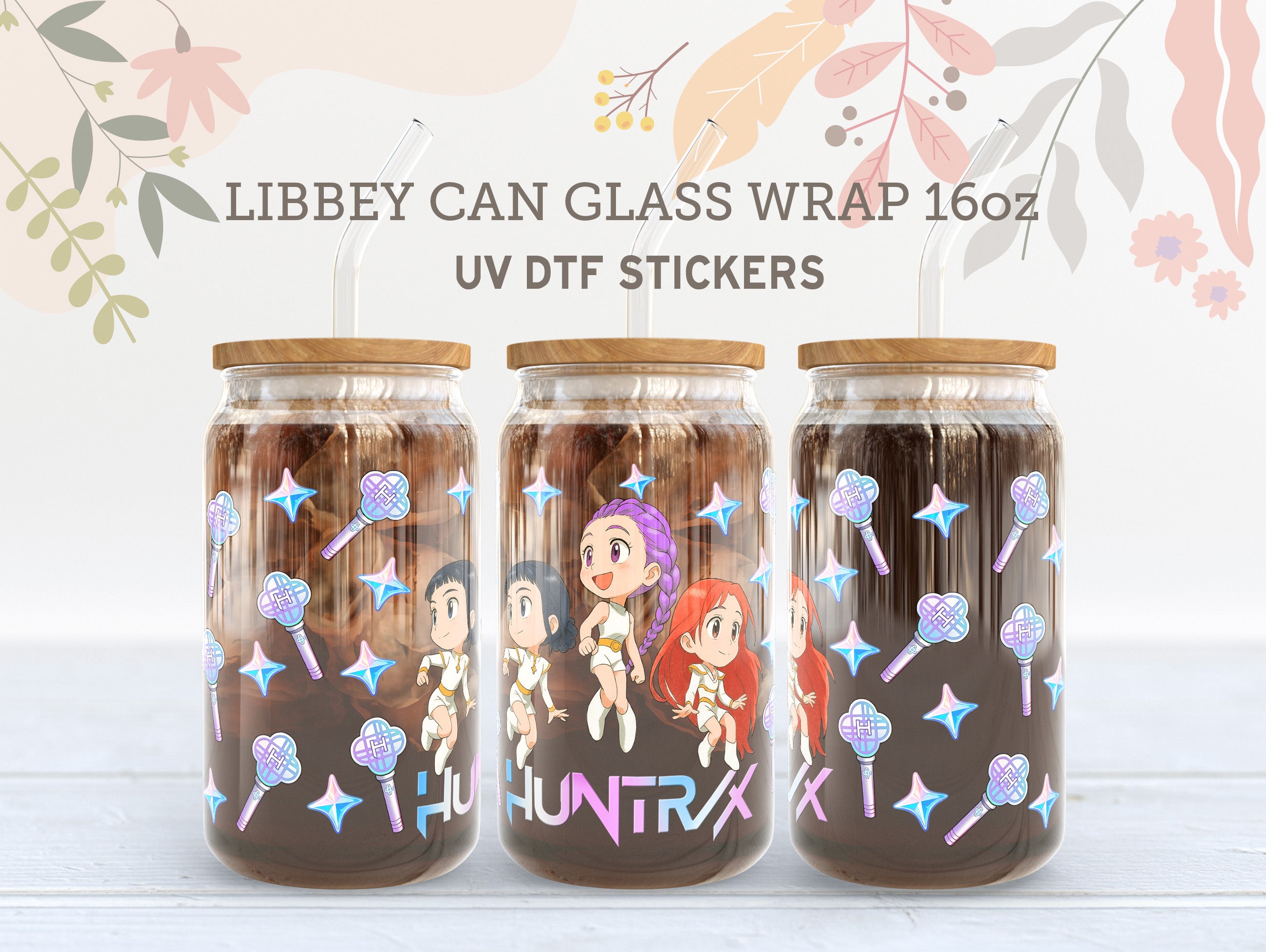 Huntrix Kpop Demon Hunters UV DTF Libbey Wrap | 16oz Glass Cup Sticker UV189
