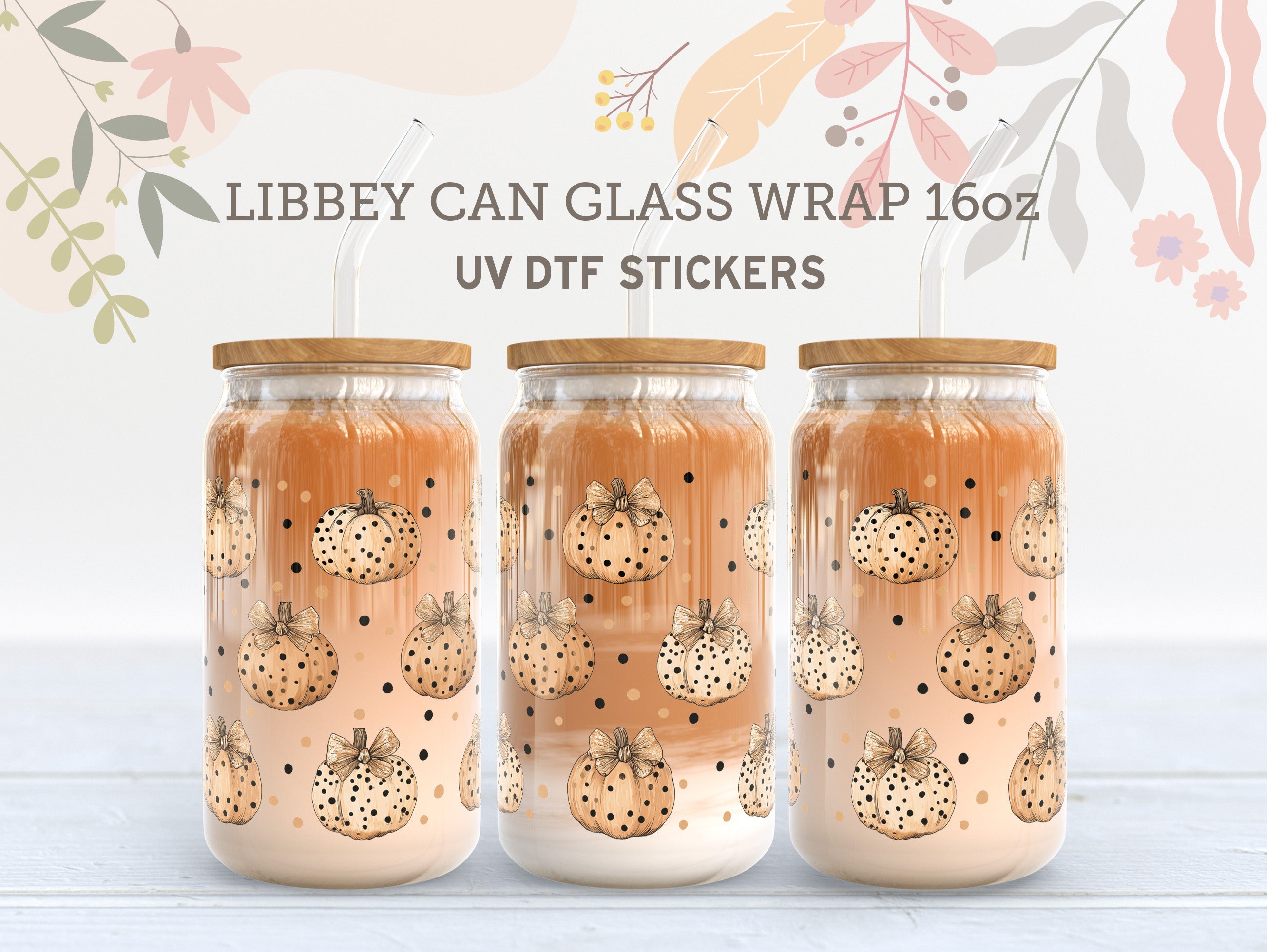 Polka Dot Pumpkin UV DTF Libbey Wrap | Fall Halloween 16oz Glass Can Sticker  UV172