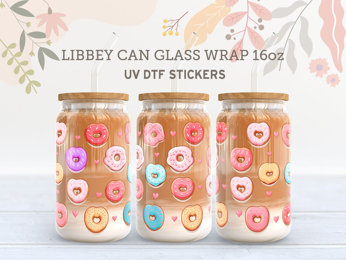 Valentine Donut Hearts UV DTF Libbey Glass Wrap | 16oz Cup Sticker UV040