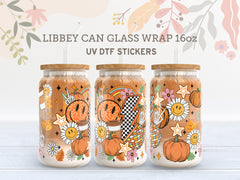 Halloween Smile Face UV DTF, Ready to Transfer, 16 oz Libbey Glass Can Wrap UV022