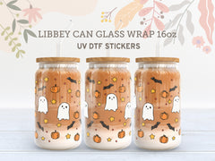 Cute Ghost & Pumpkin Halloween UV DTF Wrap for 16oz Libbey Glass UV139