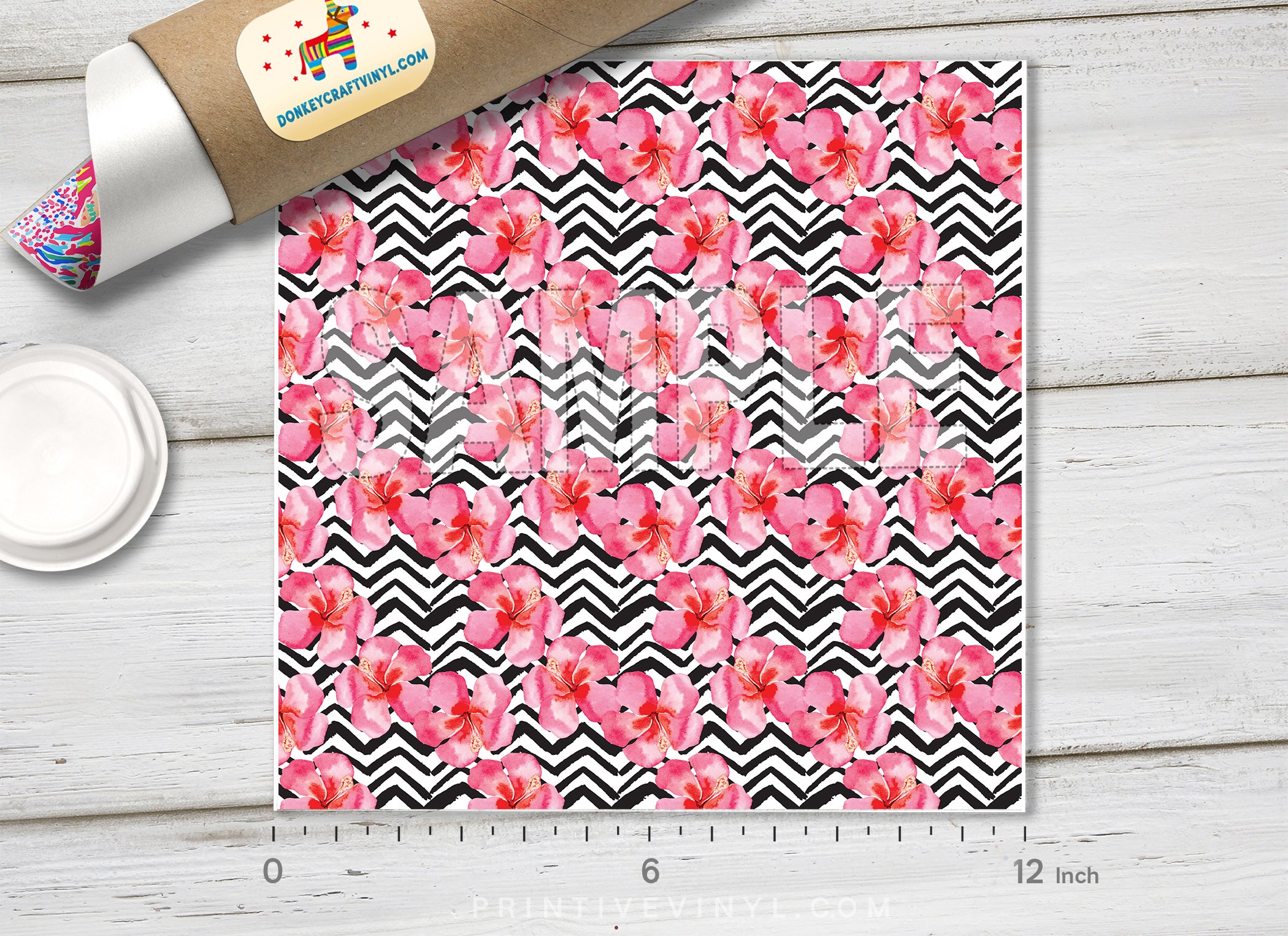 Hibiscus Floral Chevron Patterned HTV 1476 - Donkey Craft Vinyl