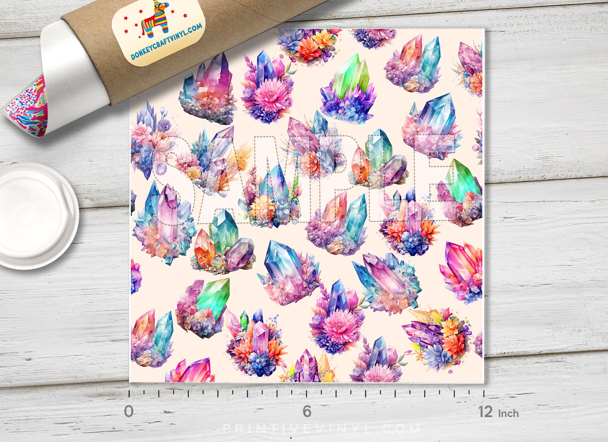 Watercolor Crystal and Floral Adhesive Vinyl 1622