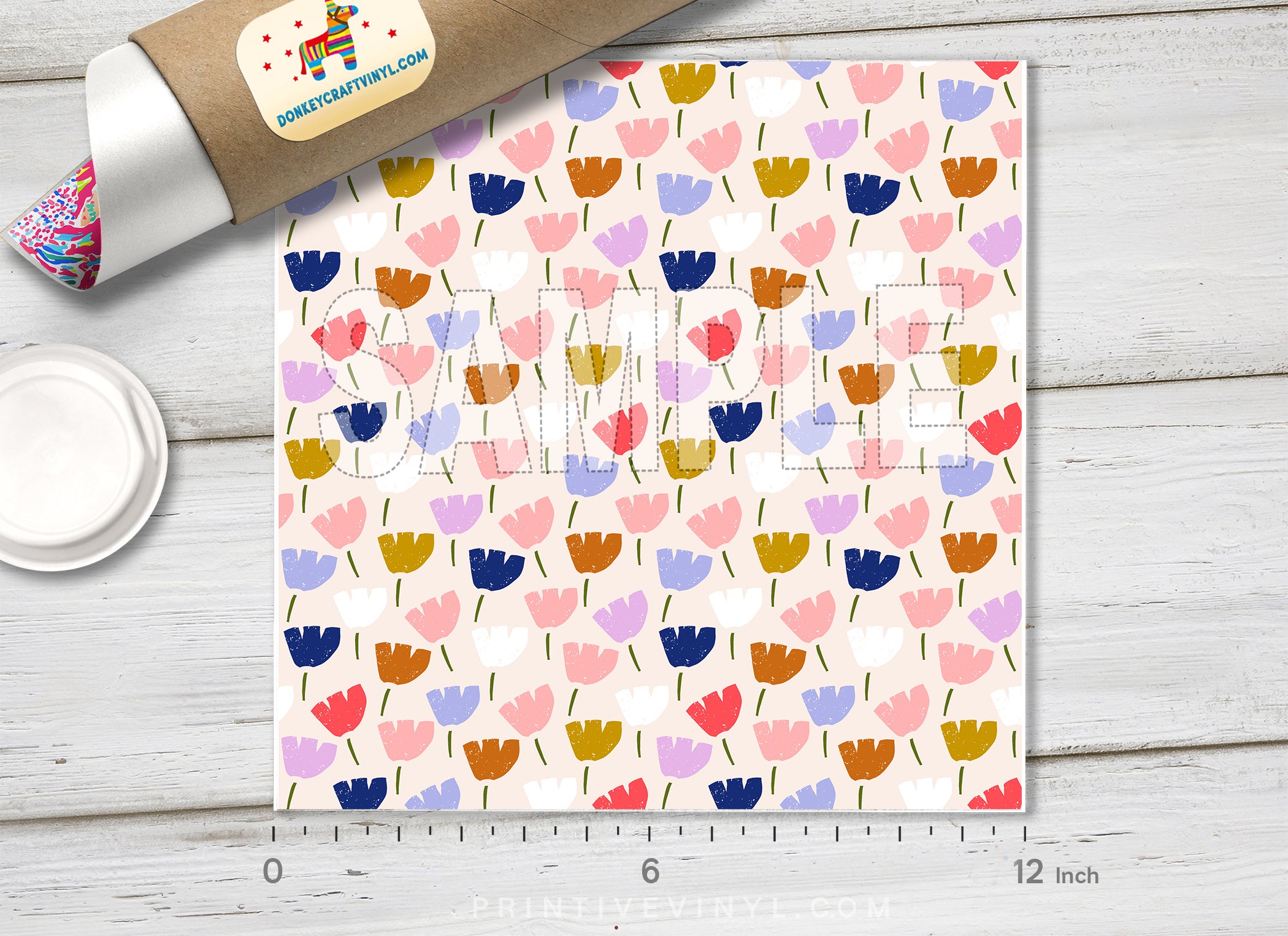 Retro Abstract Floral Distressed Adhesive Vinyl 1469 - Donkey Craft Vinyl