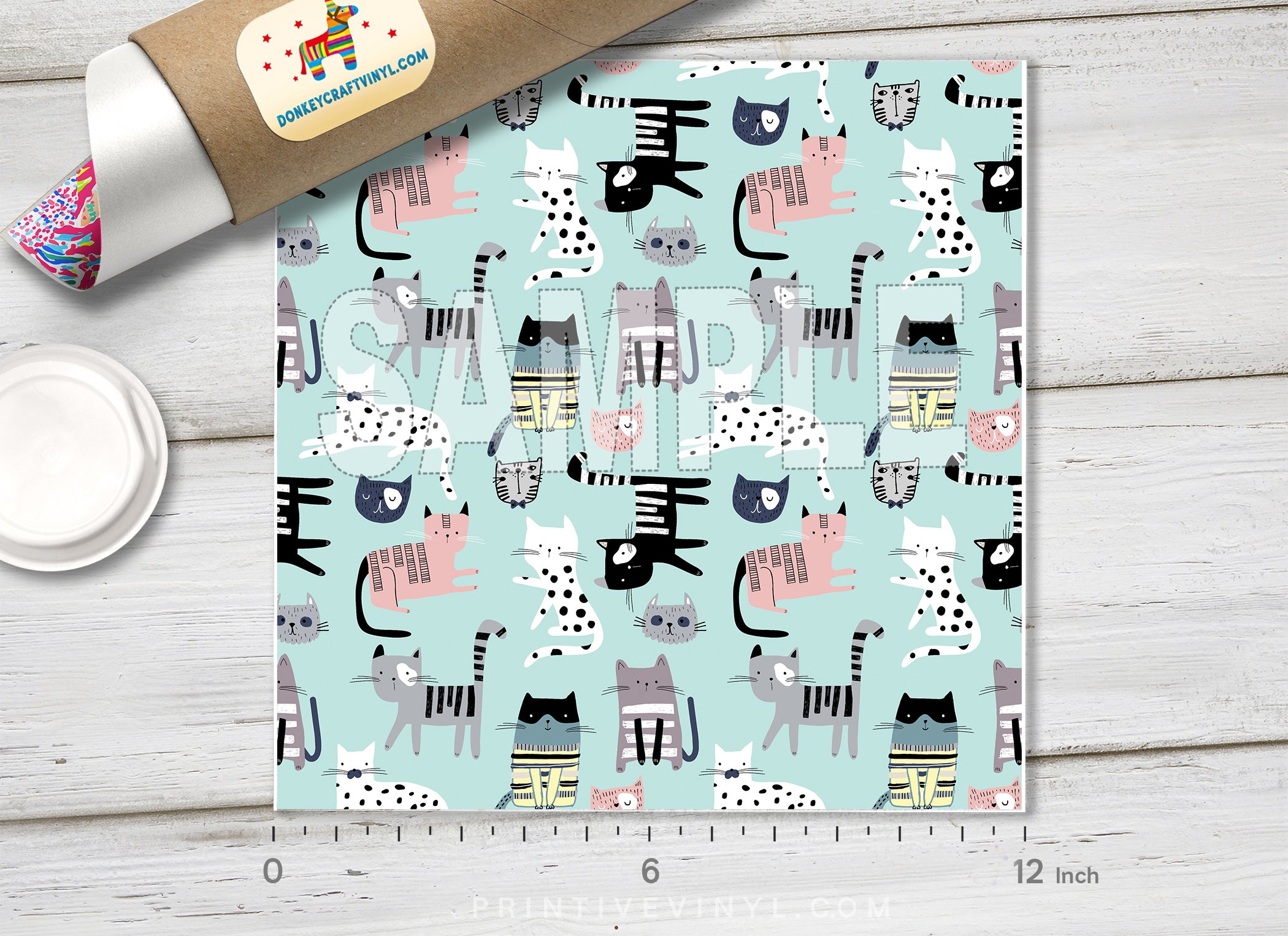 Cute Doodle Cat Pattern Adhesive Vinyl 1547