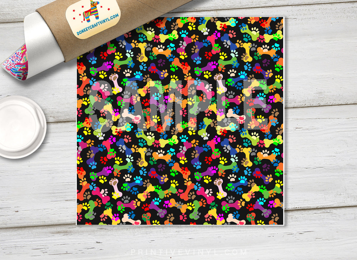 Paw Prints and Bones Pattern Adhesive Vinyl 1508 - Donkey Craft Vinyl