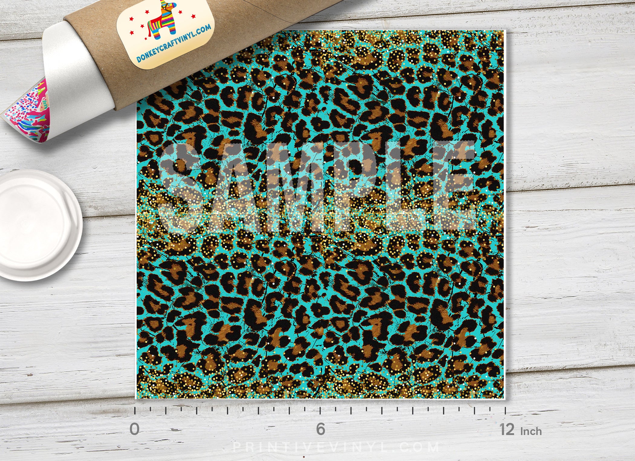 Teal and Gold Leopard Adhesive Vinyl 1634