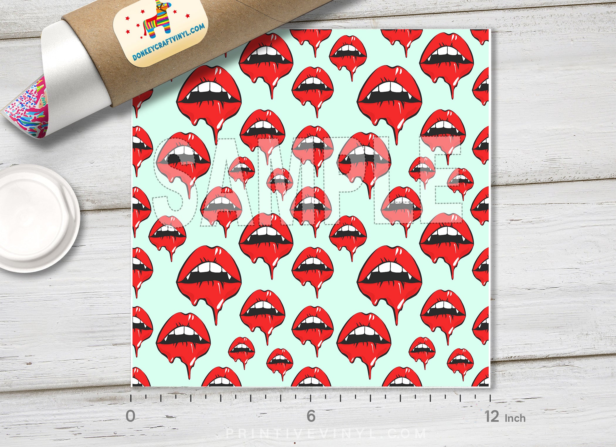 Halloween Vampire lips Patterned Adhesive Vinyl H009