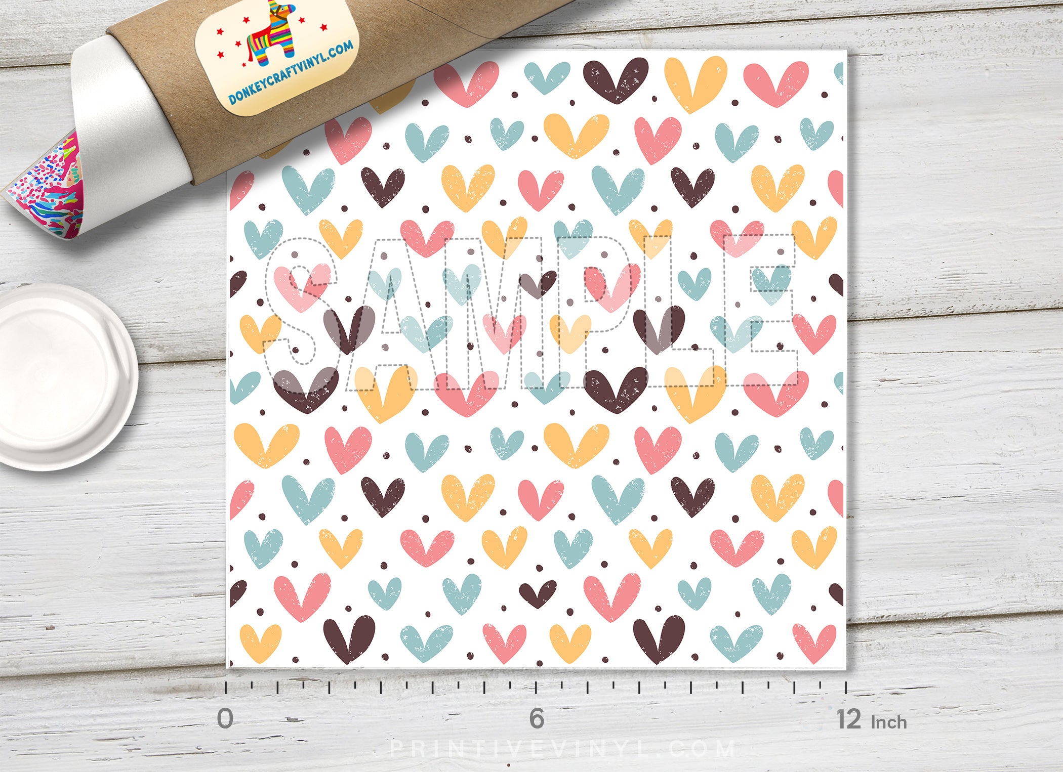 Pastel Hearts Pattern Adhesive Vinyl 1438 - Donkey Craft Vinyl