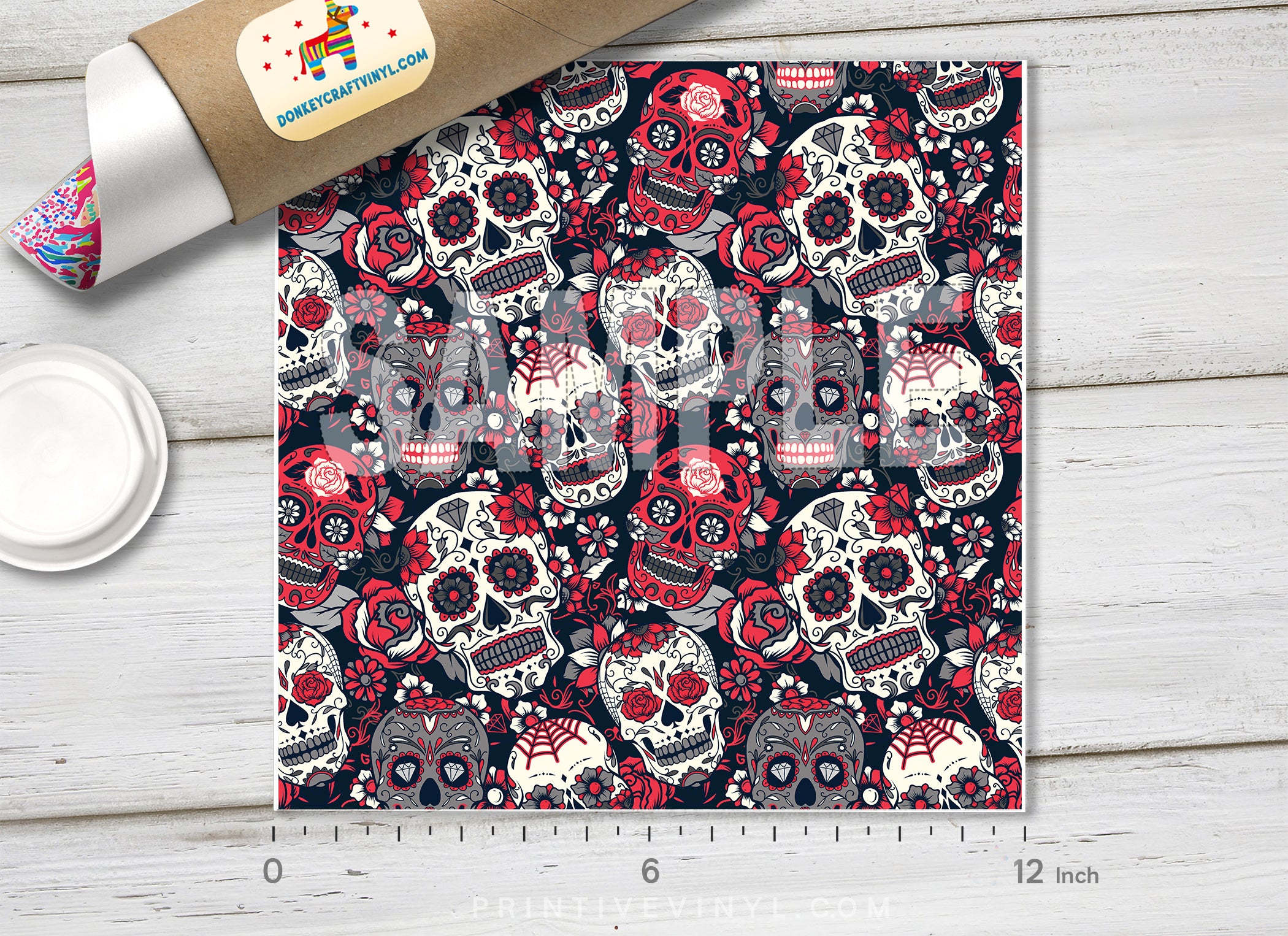 Sugar skull Patterned Adhesive Vinyl H015