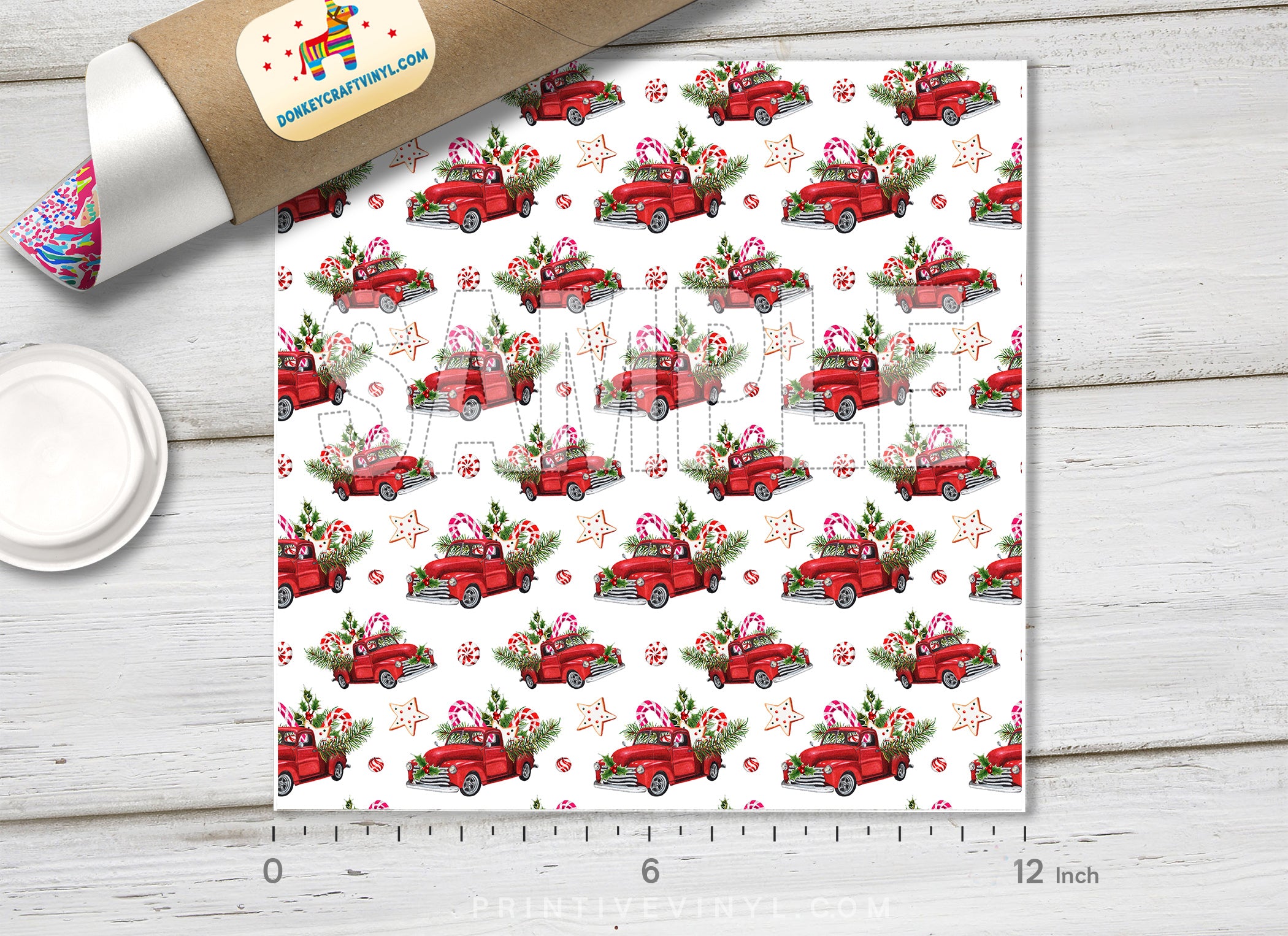 Christmas Truck Patterned Adhesive Vinyl X037