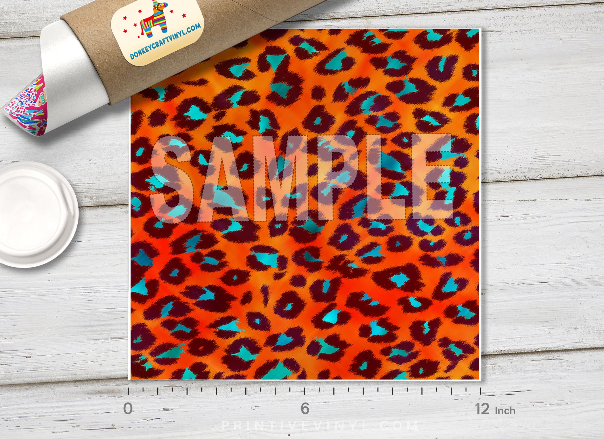 Orange & Turquoise Leopard Print Adhesive Vinyl 1314 - Donkey Craft Vinyl