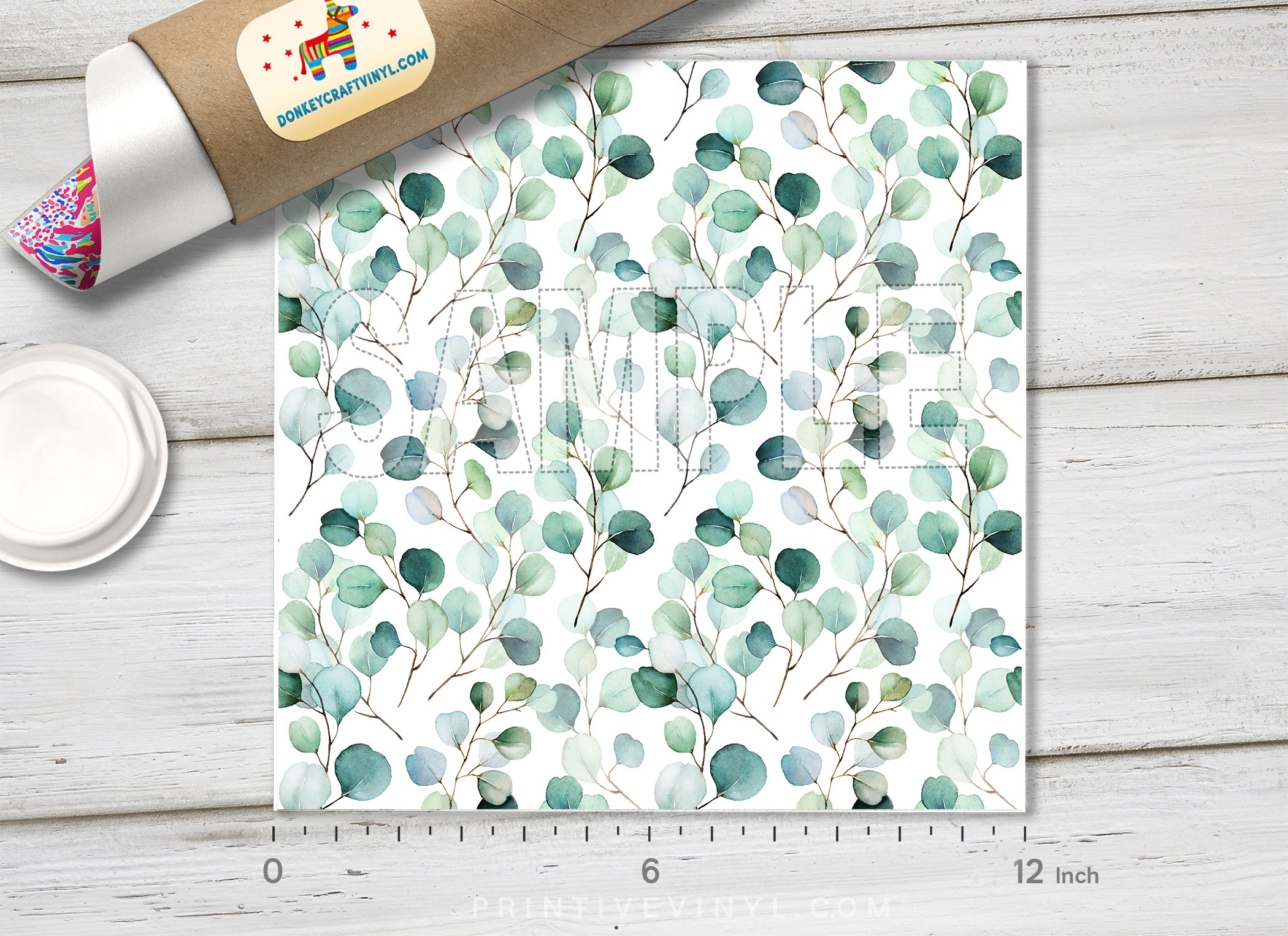 Watercolor Eucalyptus Botanical Adhesive Vinyl 1477 - Donkey Craft Vinyl