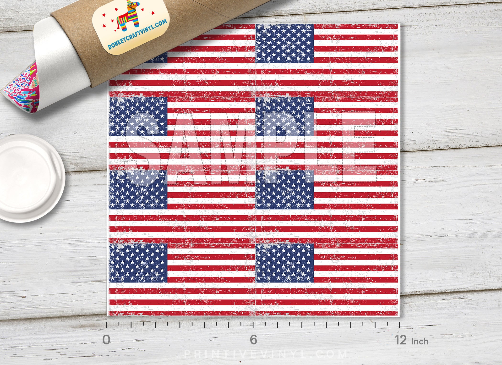 Distressed American Flag Patterned HTV 1475 - Donkey Craft Vinyl
