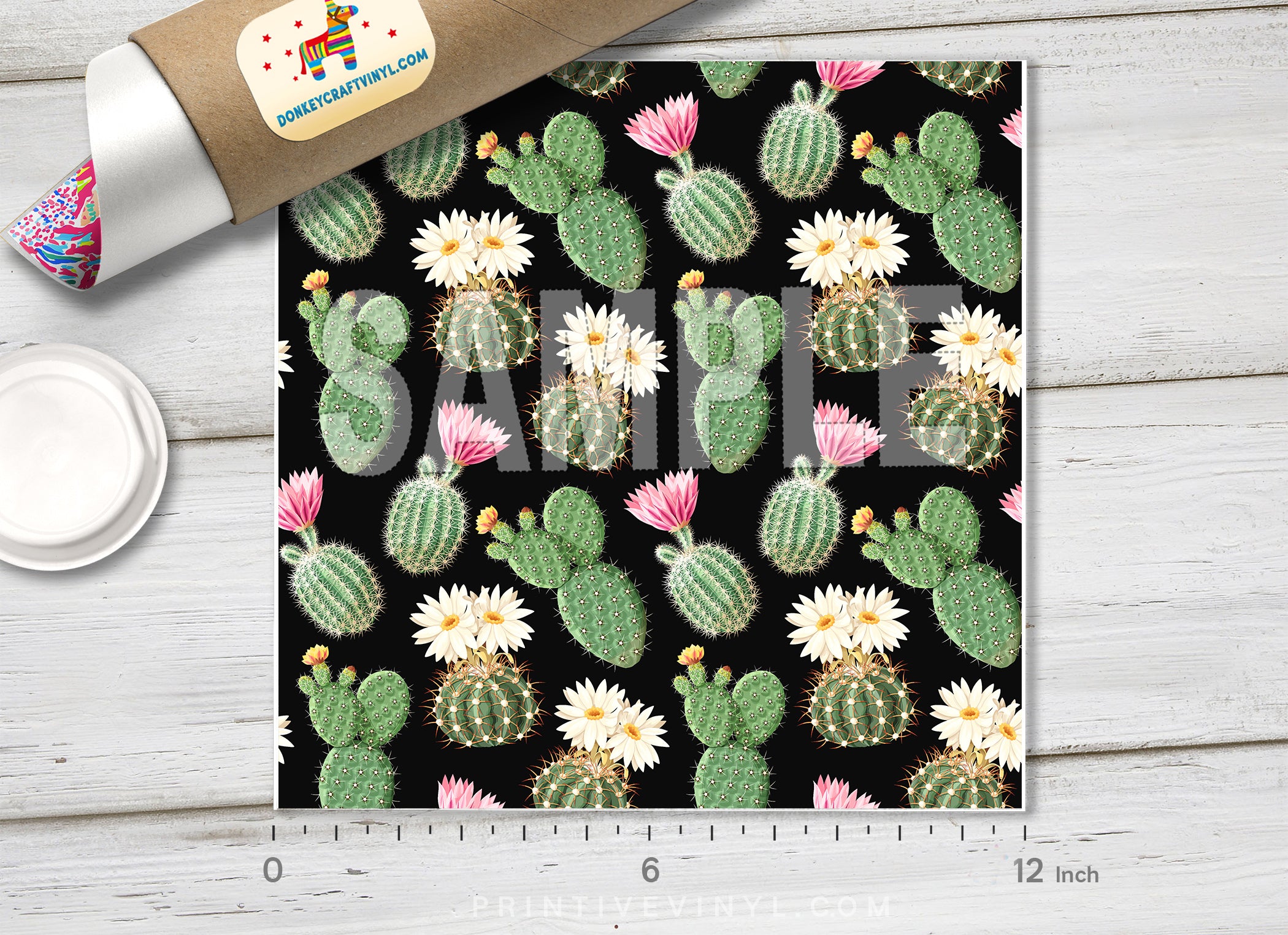 Blooming Cactus Floral Adhesive Vinyl 1400 - Donkey Craft Vinyl