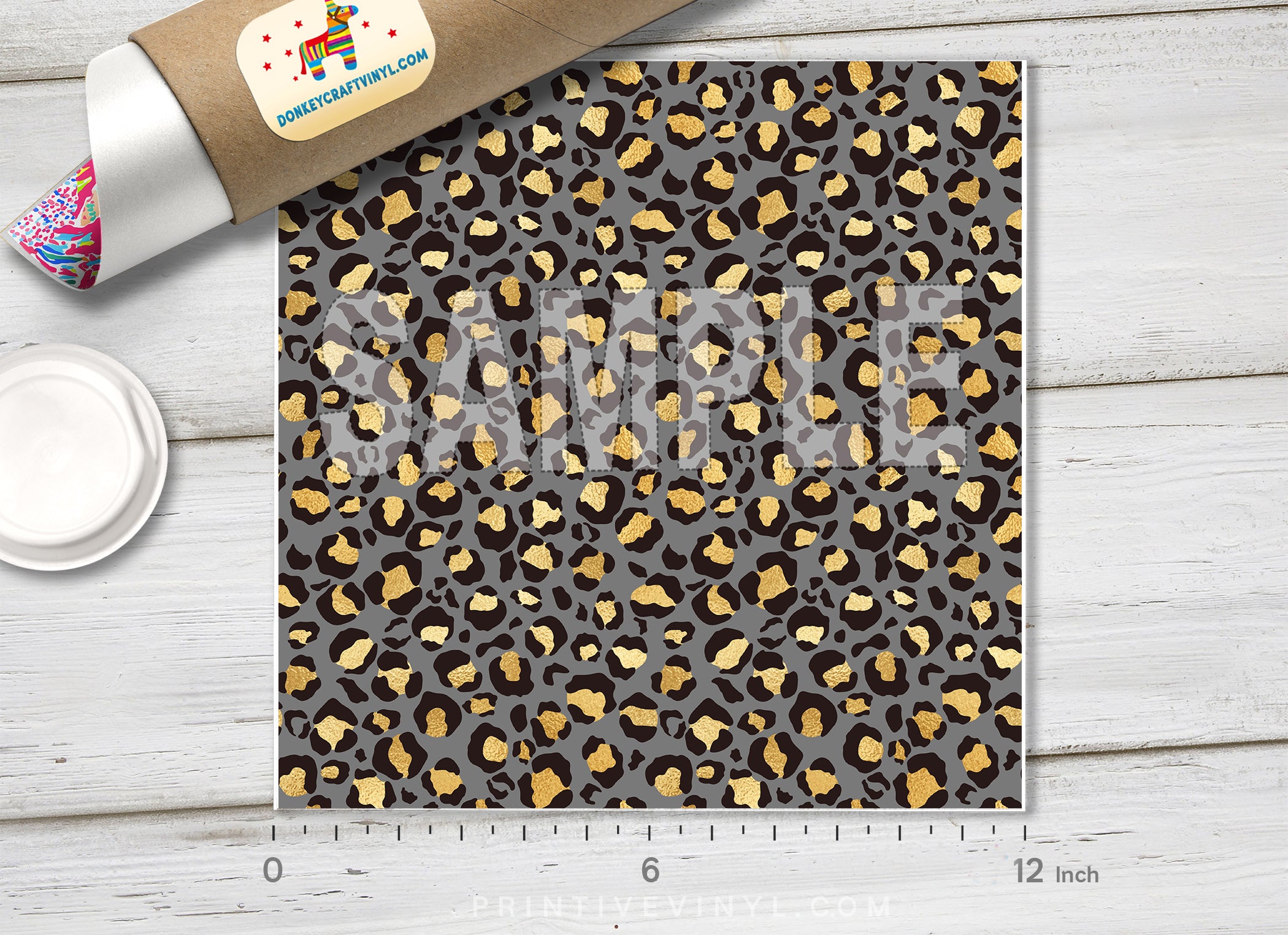Grey and Gold Metallic Leopard Adhesive Vinyl 1411 - Donkey Craft Vinyl