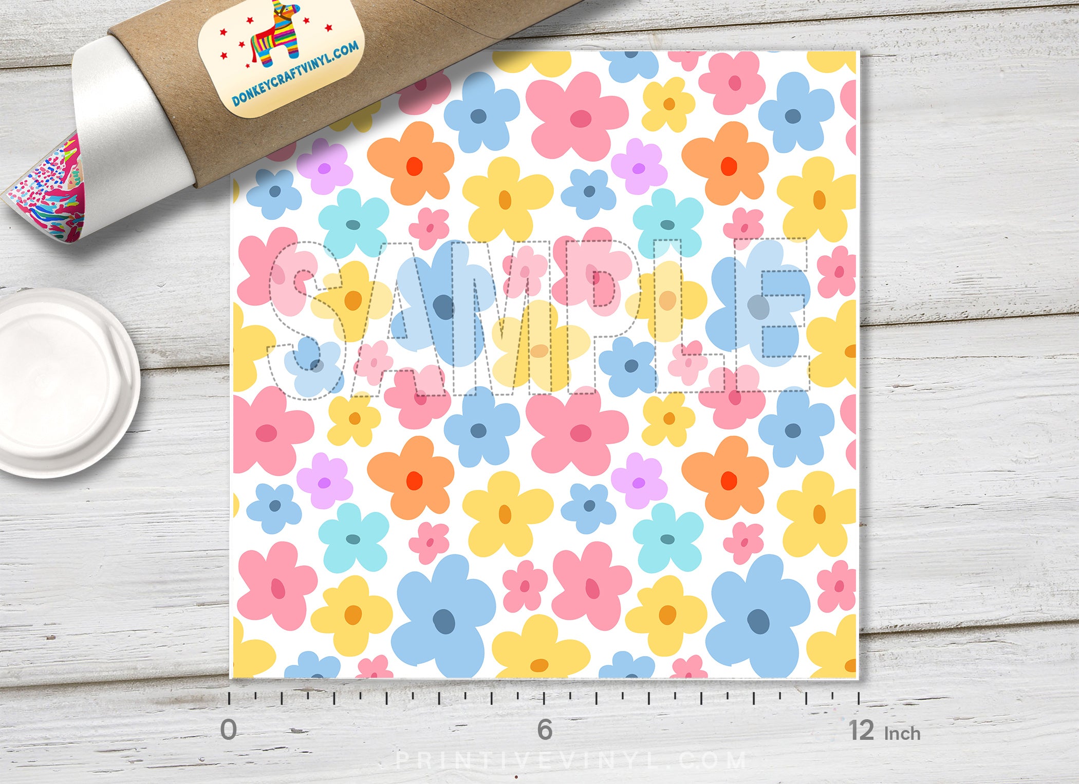 Pastel Floral Adhesive Vinyl 1458 - Donkey Craft Vinyl