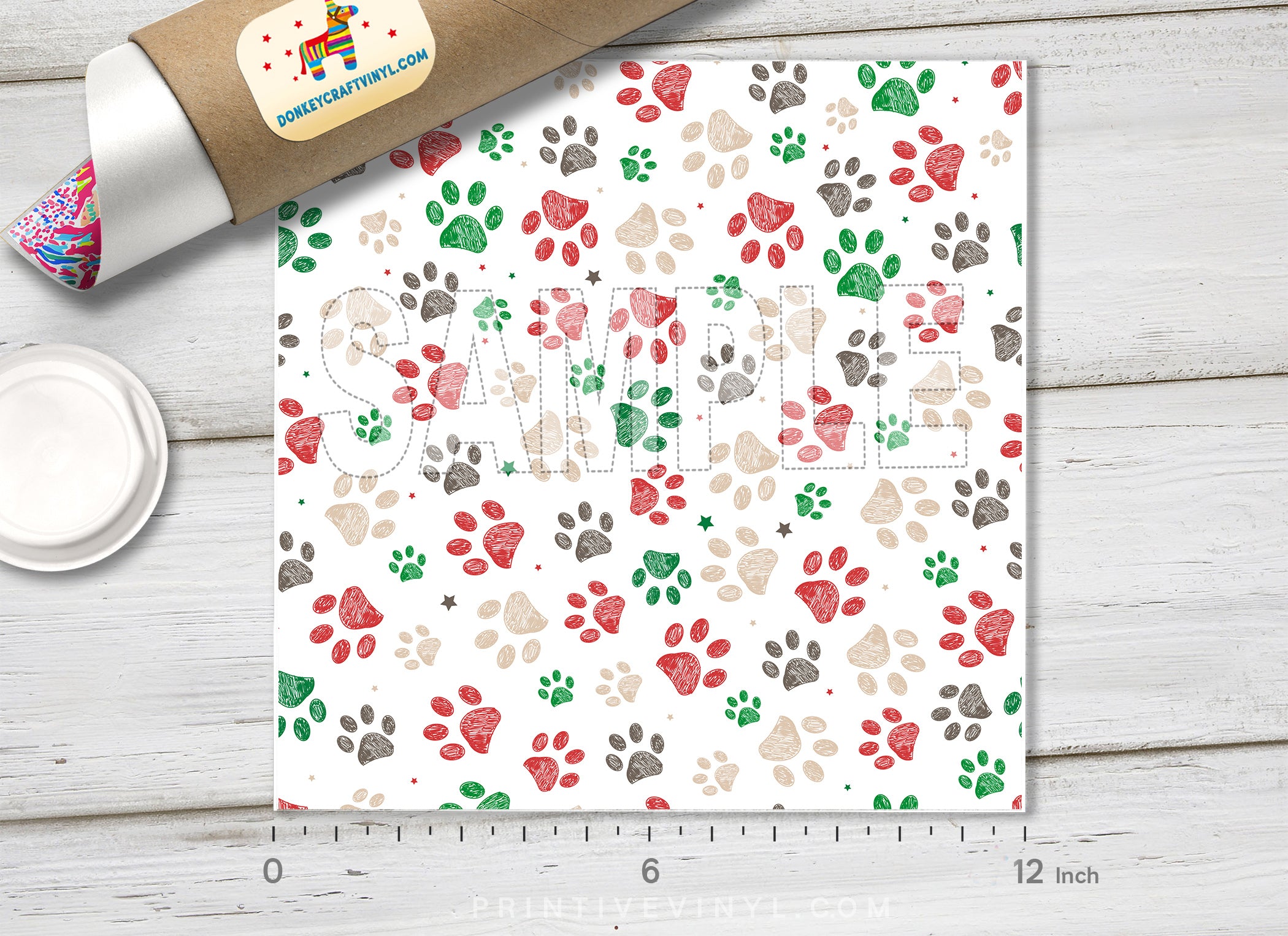 Hand-Drawn Paw Print Adhesive Vinyl 1417 - Donkey Craft Vinyl