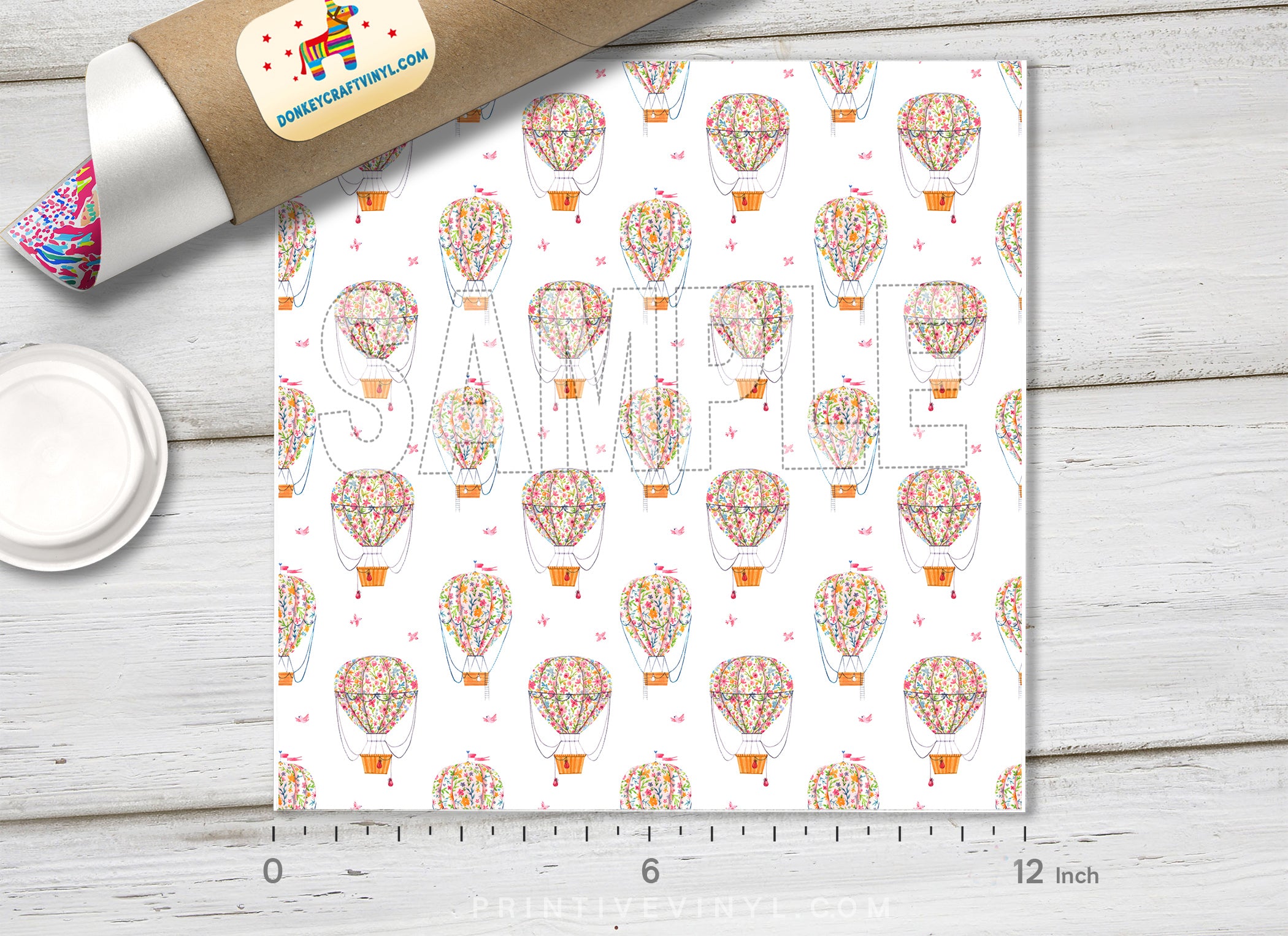 Floral Watercolor Hot Air Balloon Adhesive Vinyl 1480 - Donkey Craft Vinyl