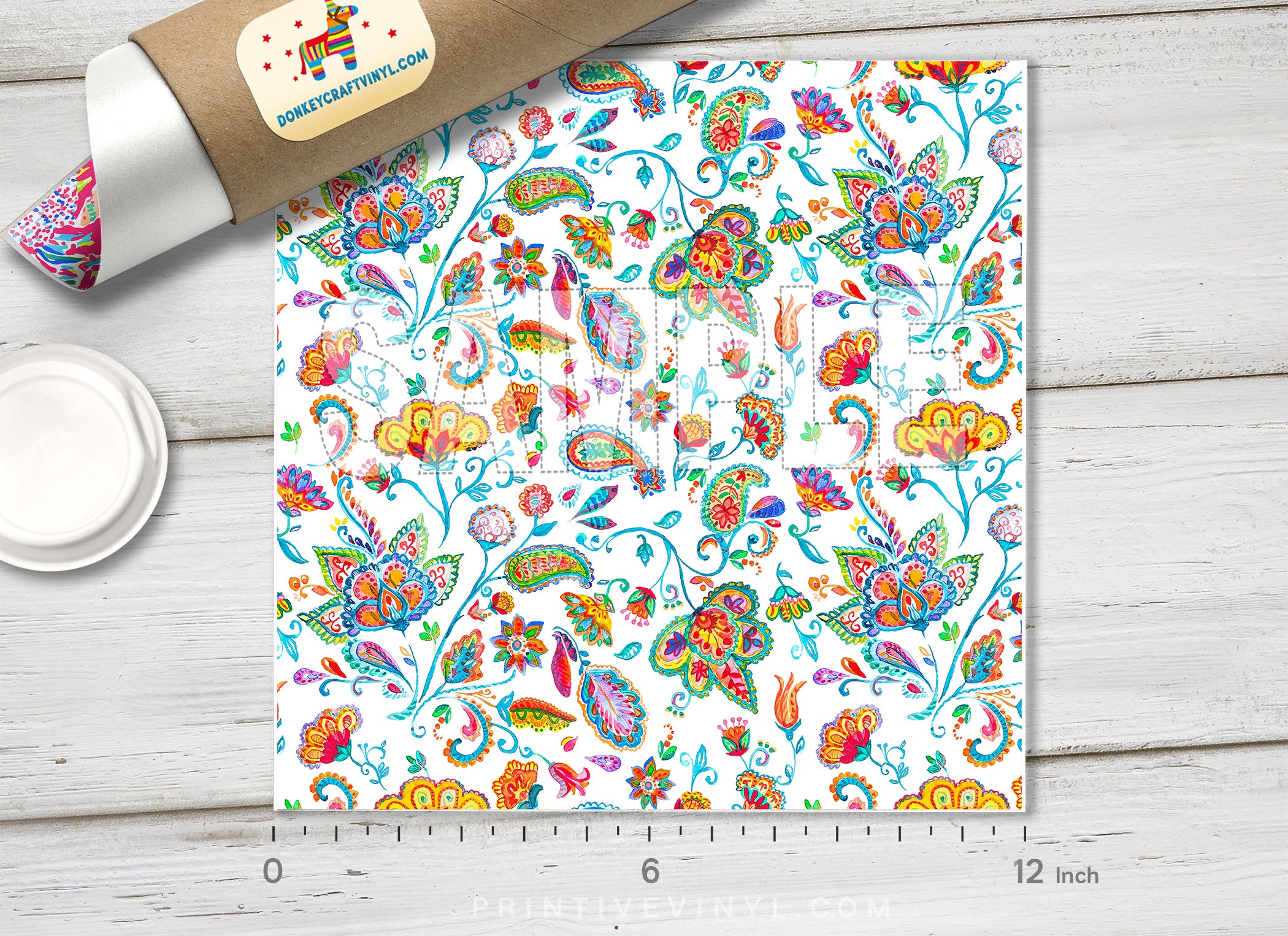 Vibrant Watercolor Floral Paisley Pattern HTV HTV 1537