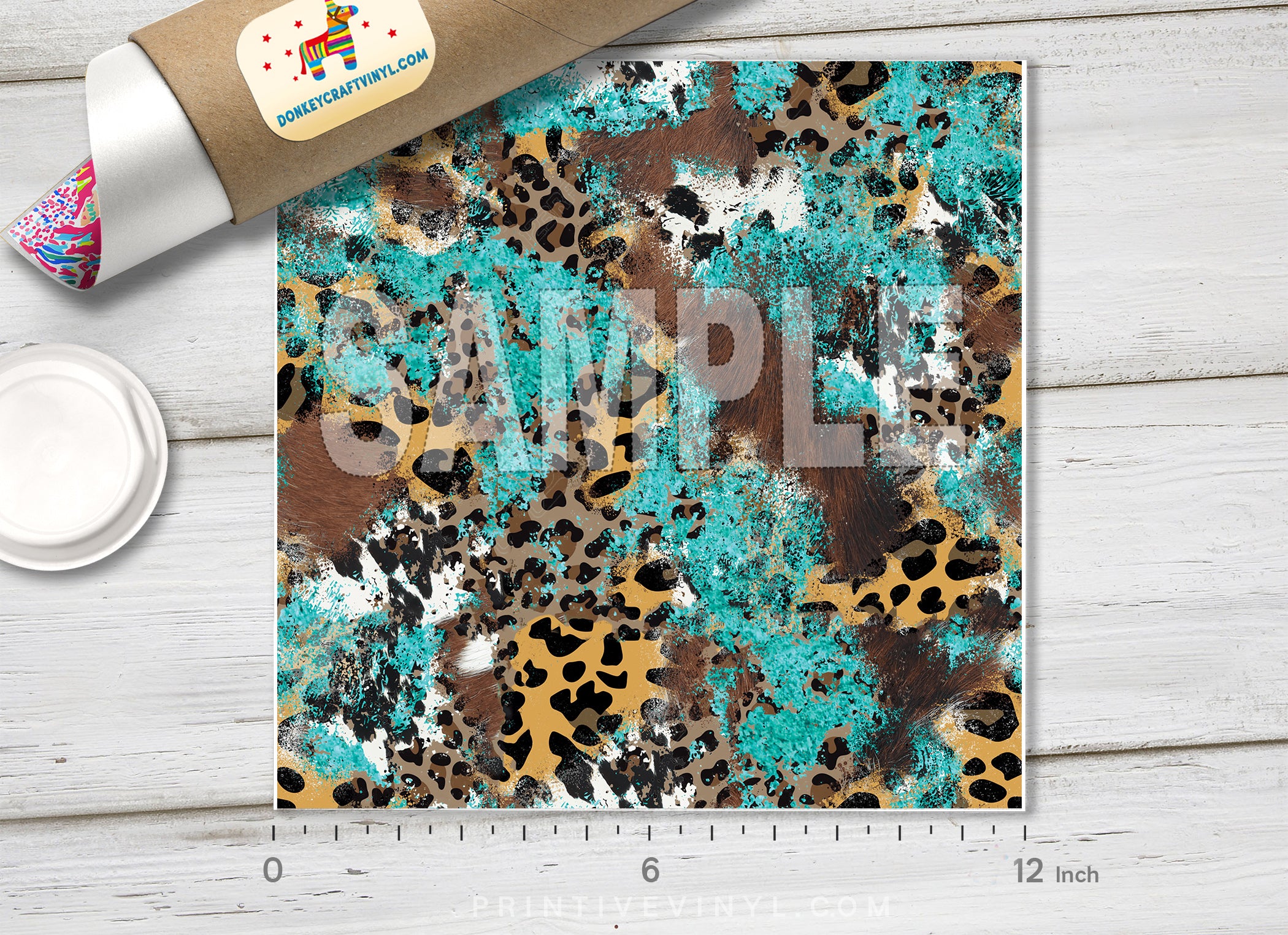 Teal Distressed Mixed Animal Print Pattern HTV 1569