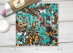 Teal Distressed Mixed Animal Print Pattern HTV 1569