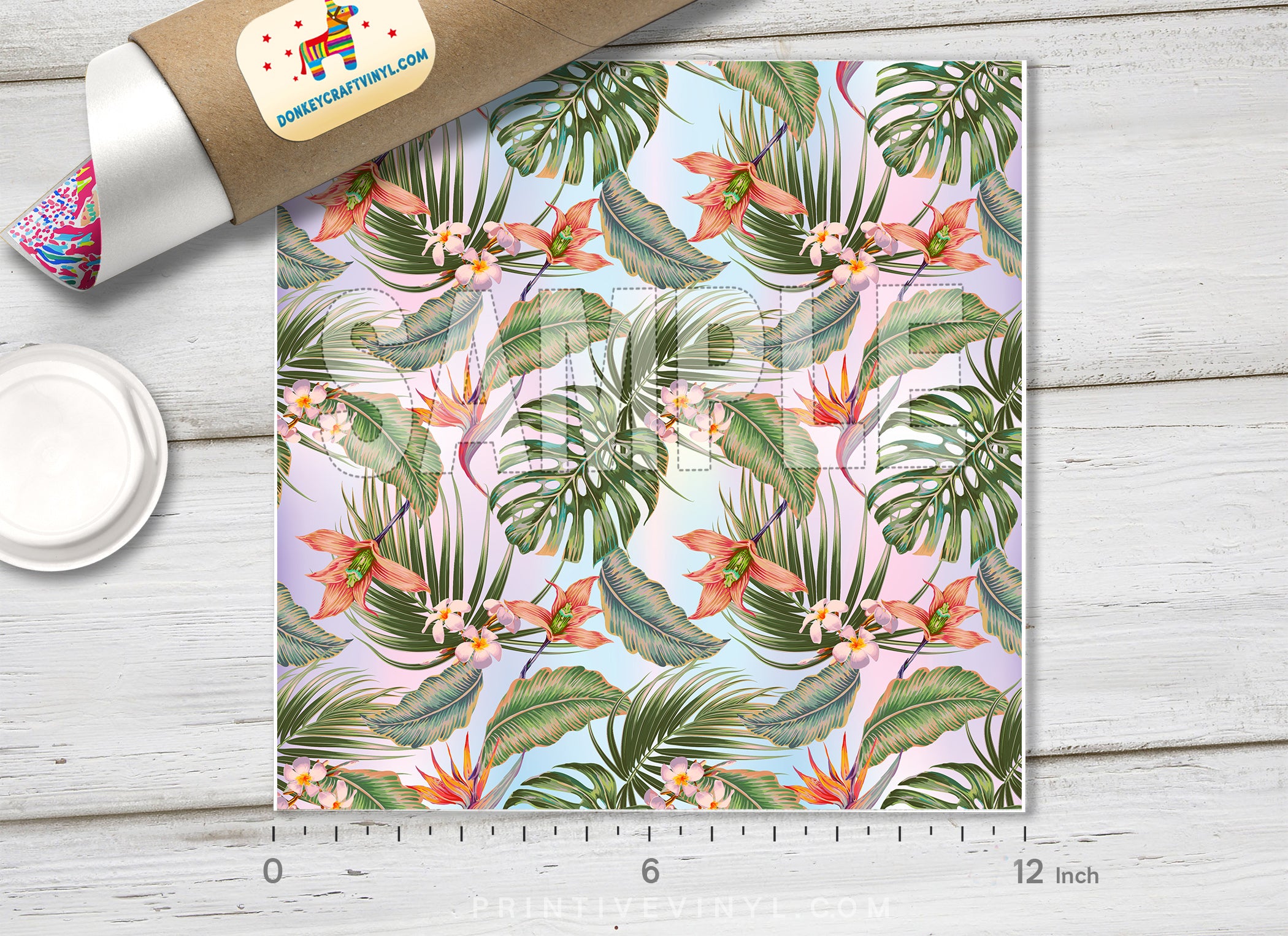 Pastel Tropical Floral Pattern Adhesive Vinyl 1524